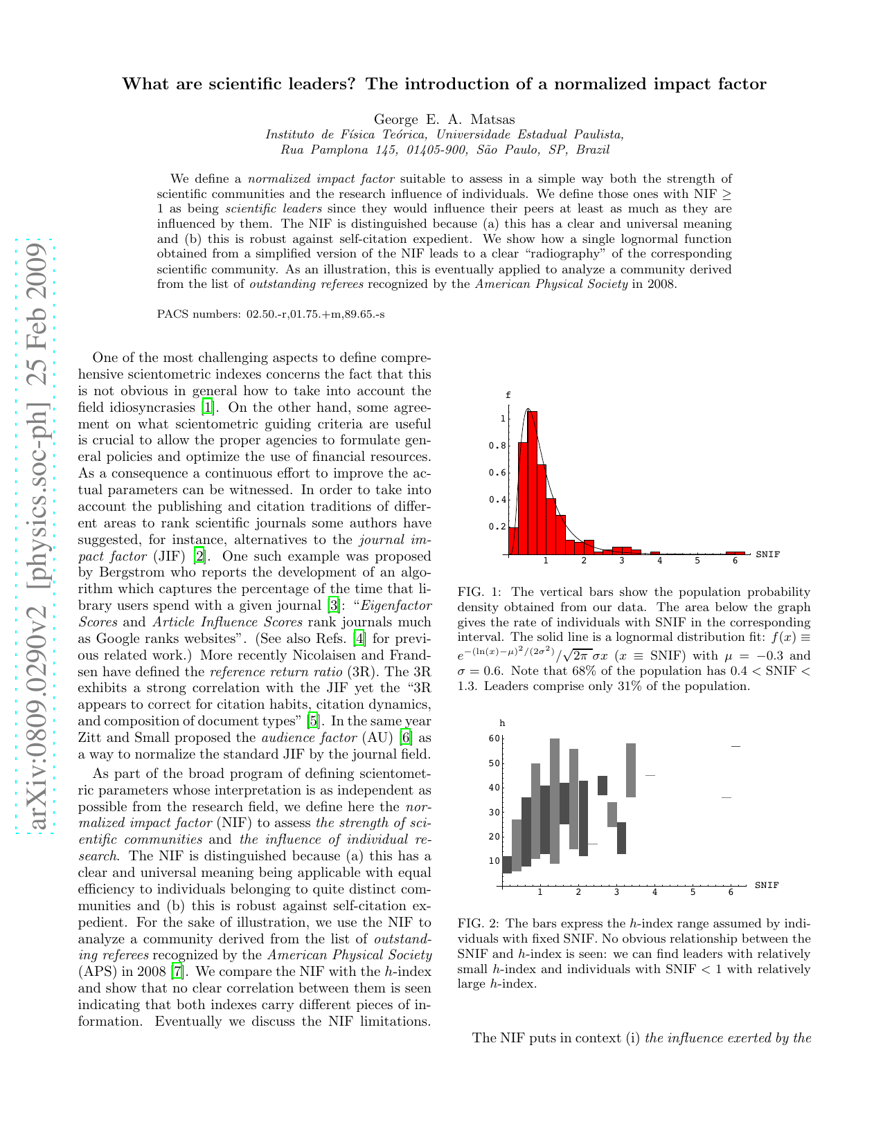 What are scientific leaders? The introduction of a normalized impact factor