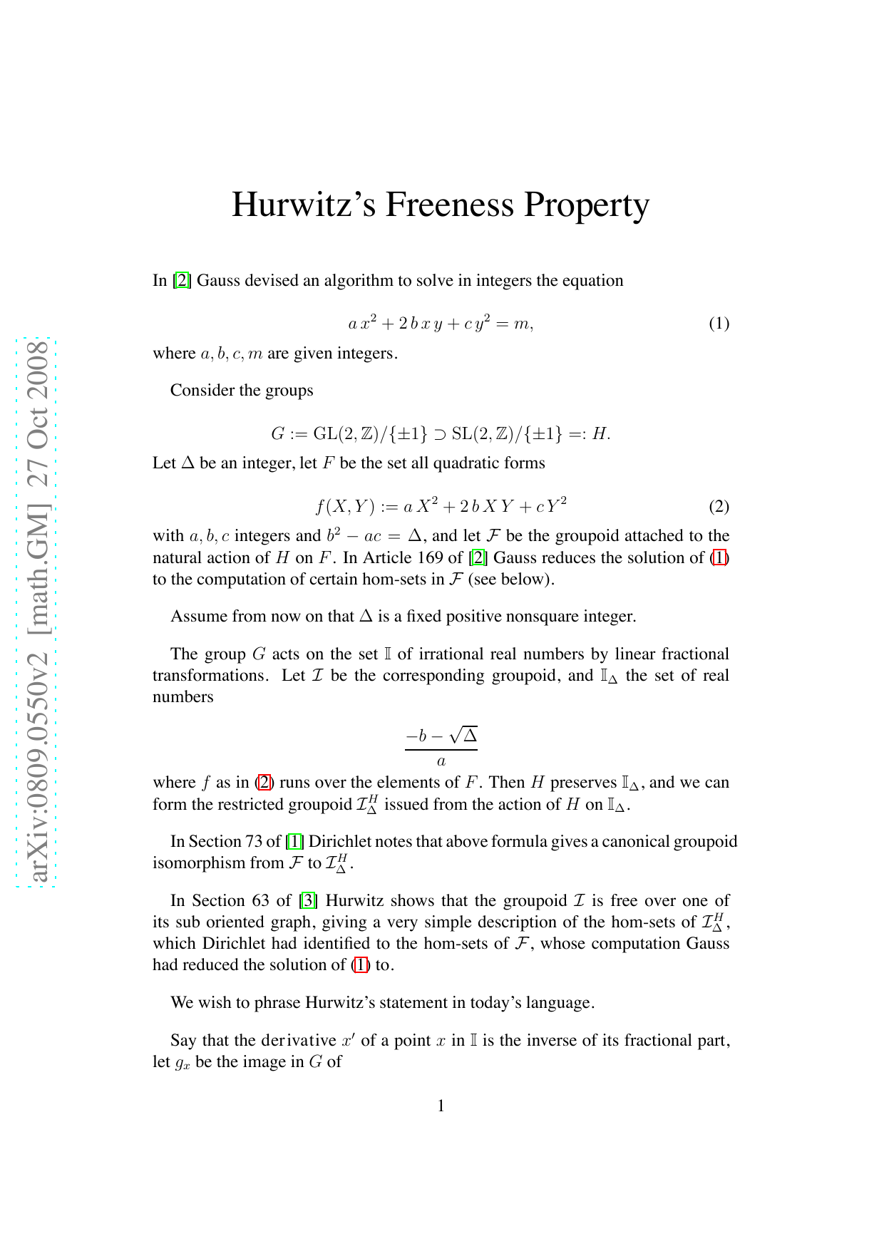 Hurwitzs Freeness Property
