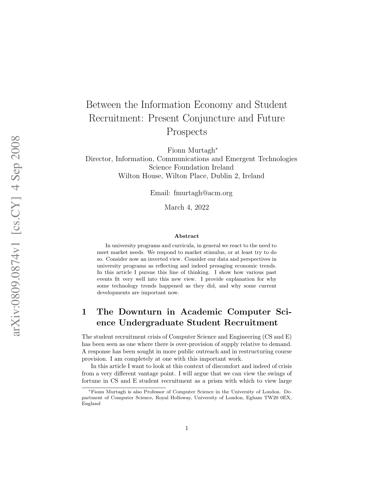 Between the Information Economy and Student Recruitment: Present   Conjuncture and Future Prospects