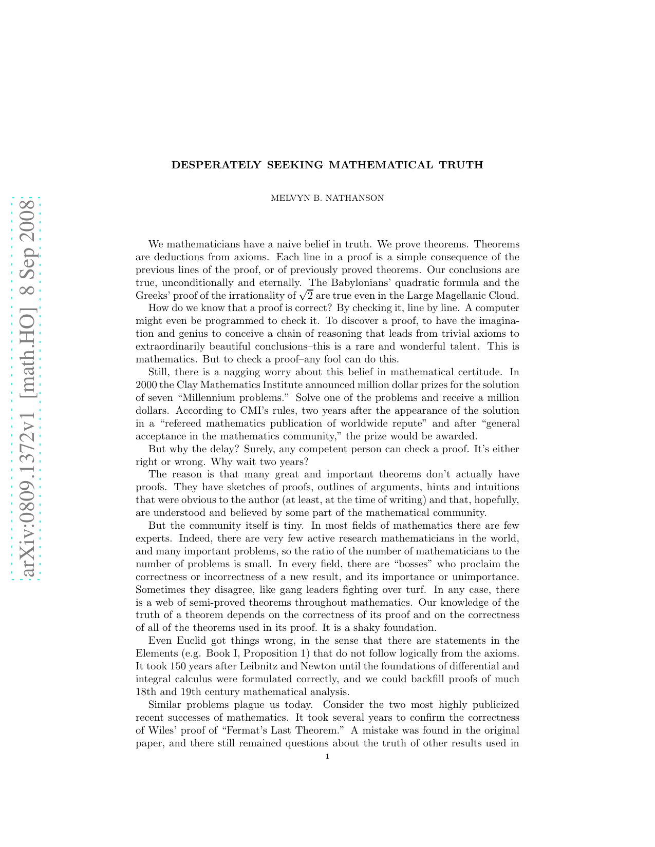 Desperately seeking mathematical truth