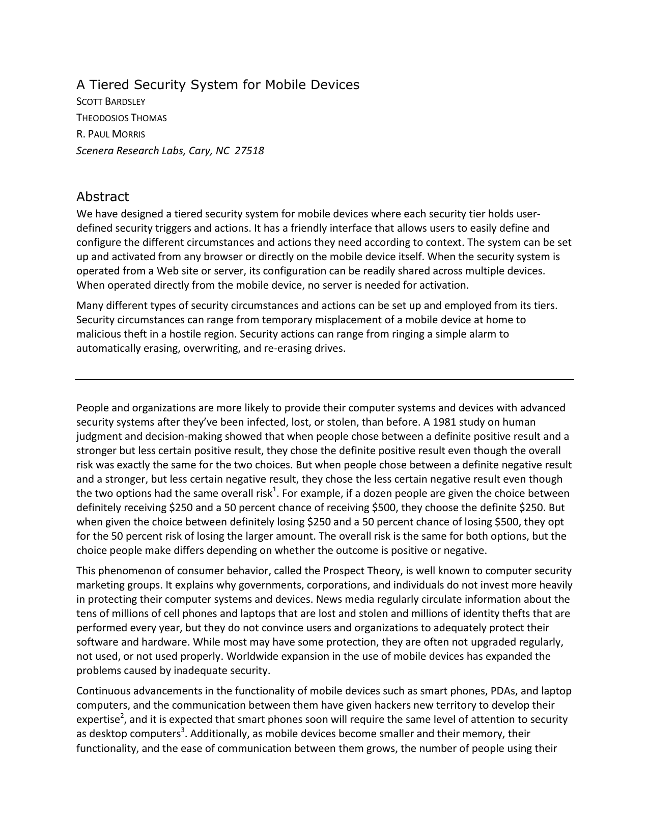 A Tiered Security System for Mobile Devices