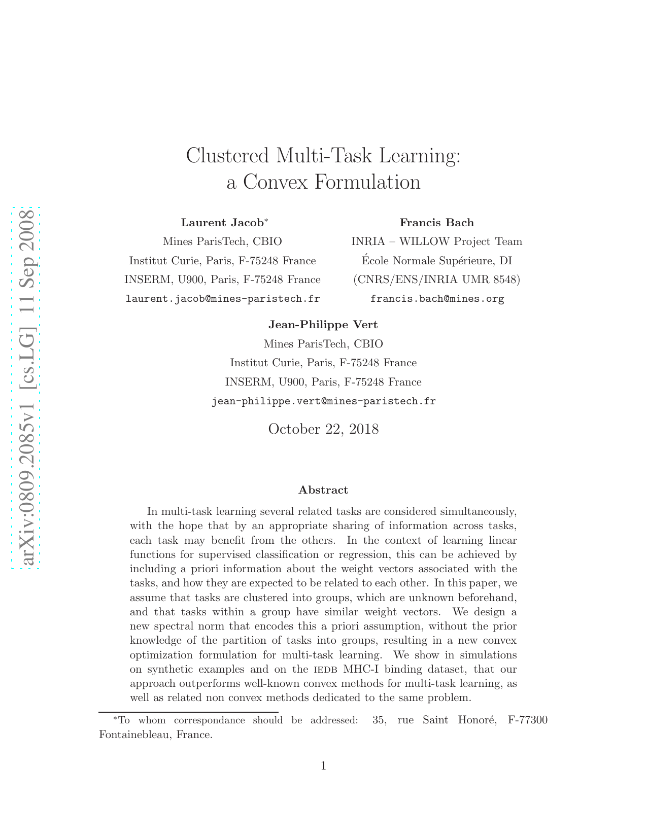Clustered Multi-Task Learning: A Convex Formulation