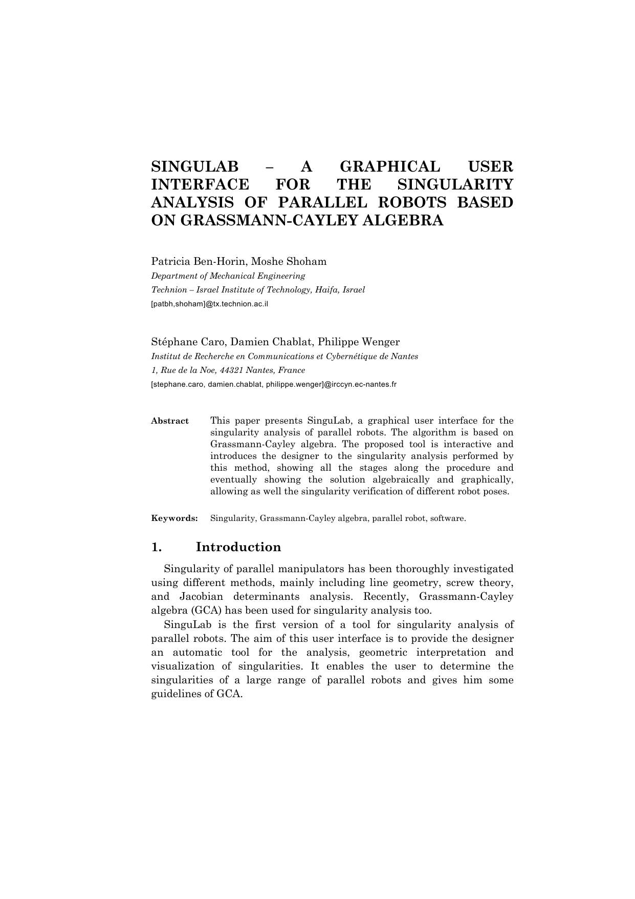 SINGULAB - A Graphical user Interface for the Singularity Analysis of   Parallel Robots based on Grassmann-Cayley Algebra