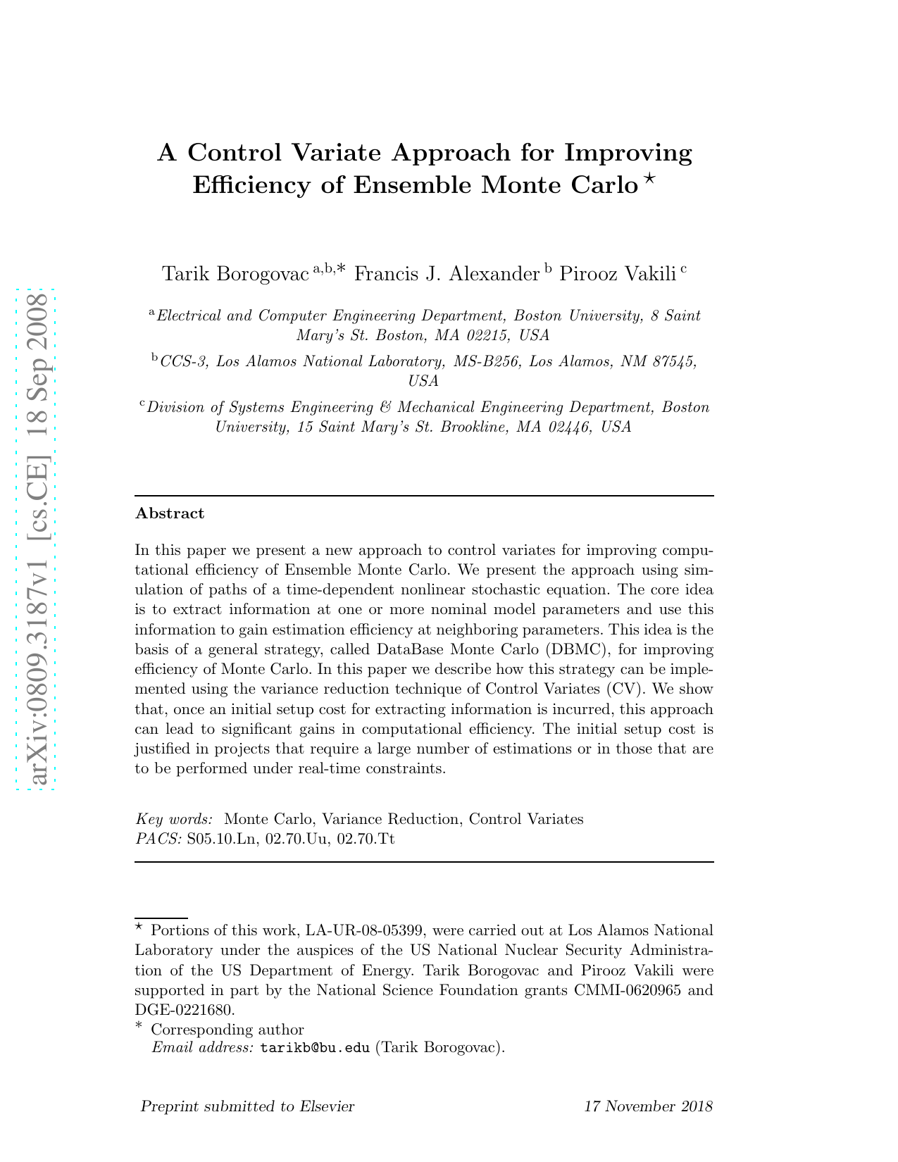 A Control Variate Approach for Improving Efficiency of Ensemble Monte   Carlo