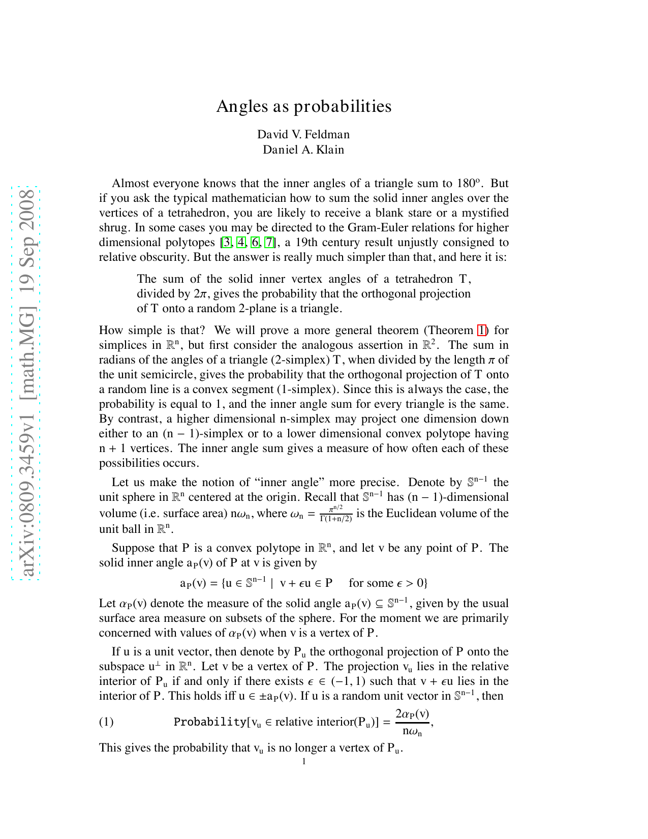 Angles as probabilities