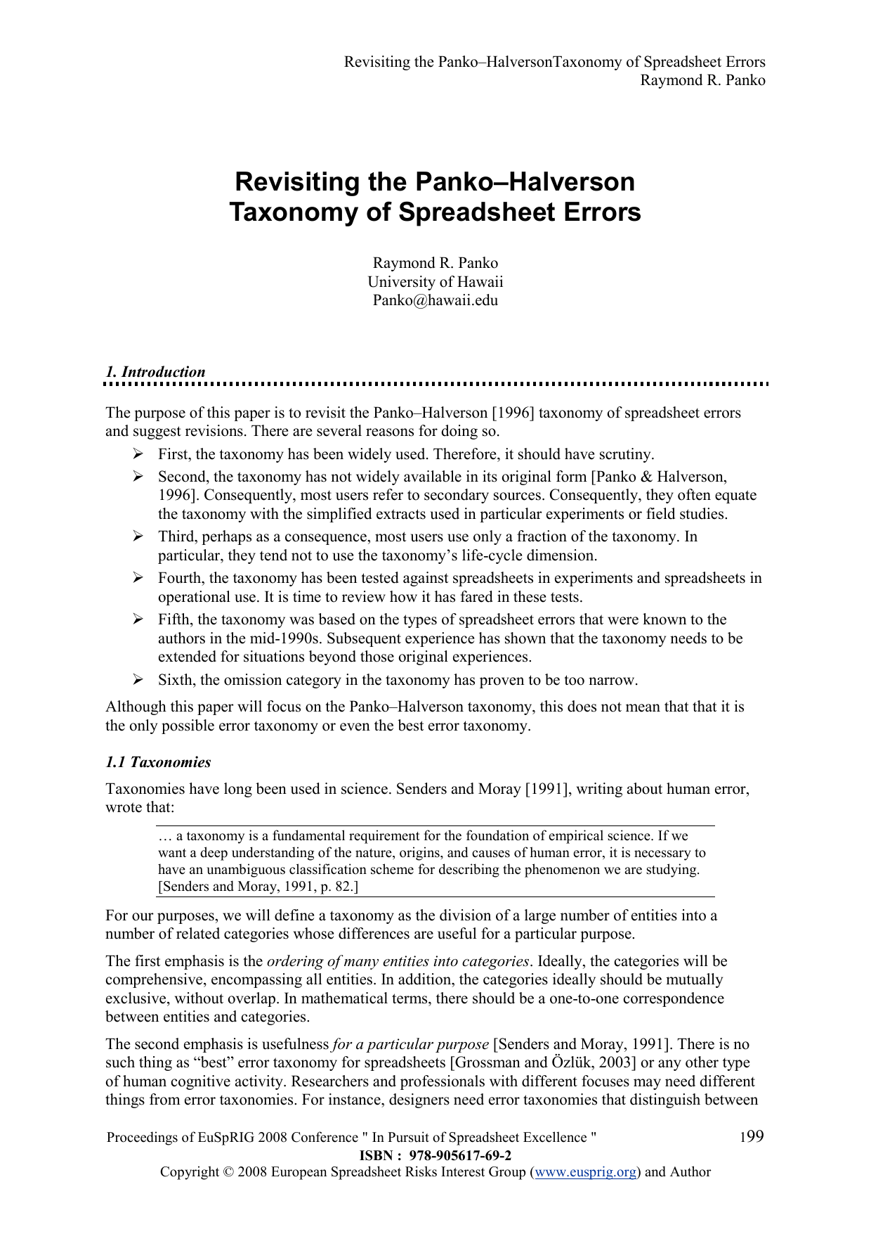 Revisiting the Panko-Halverson Taxonomy of Spreadsheet Errors