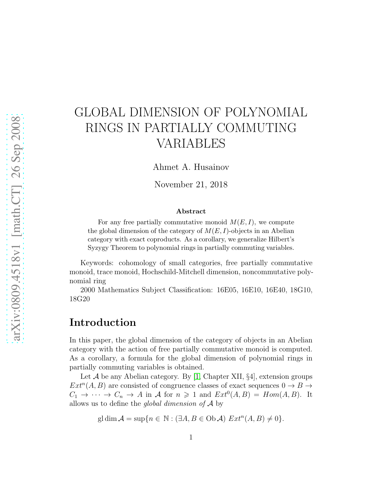 Global Dimension of Polynomial Rings in Partially Commuting Variables