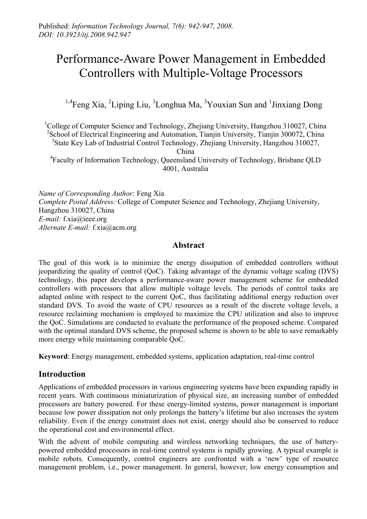 Performance-Aware Power Management in Embedded Controllers with Multiple-Voltage Processors