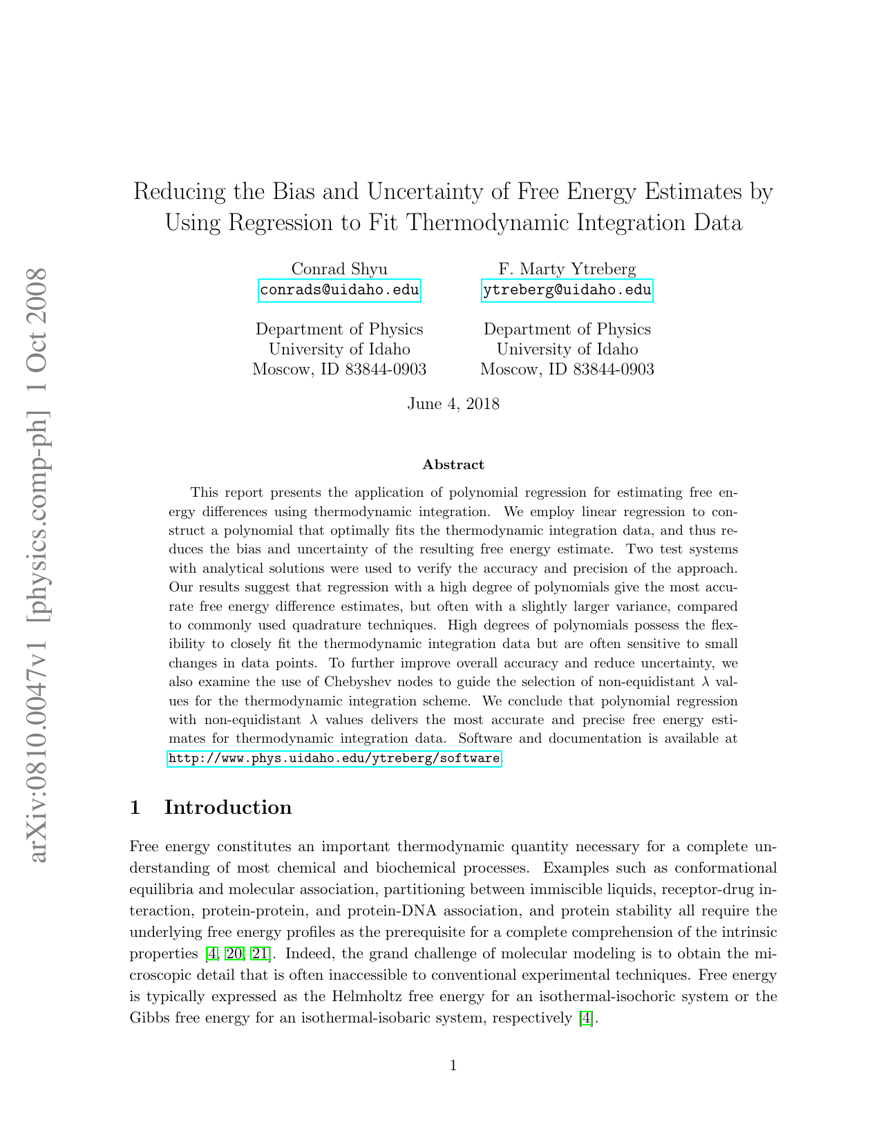Reducing the Bias and Uncertainty of Free Energy Estimates by Using   Regression to Fit Thermodynamic Integration Data