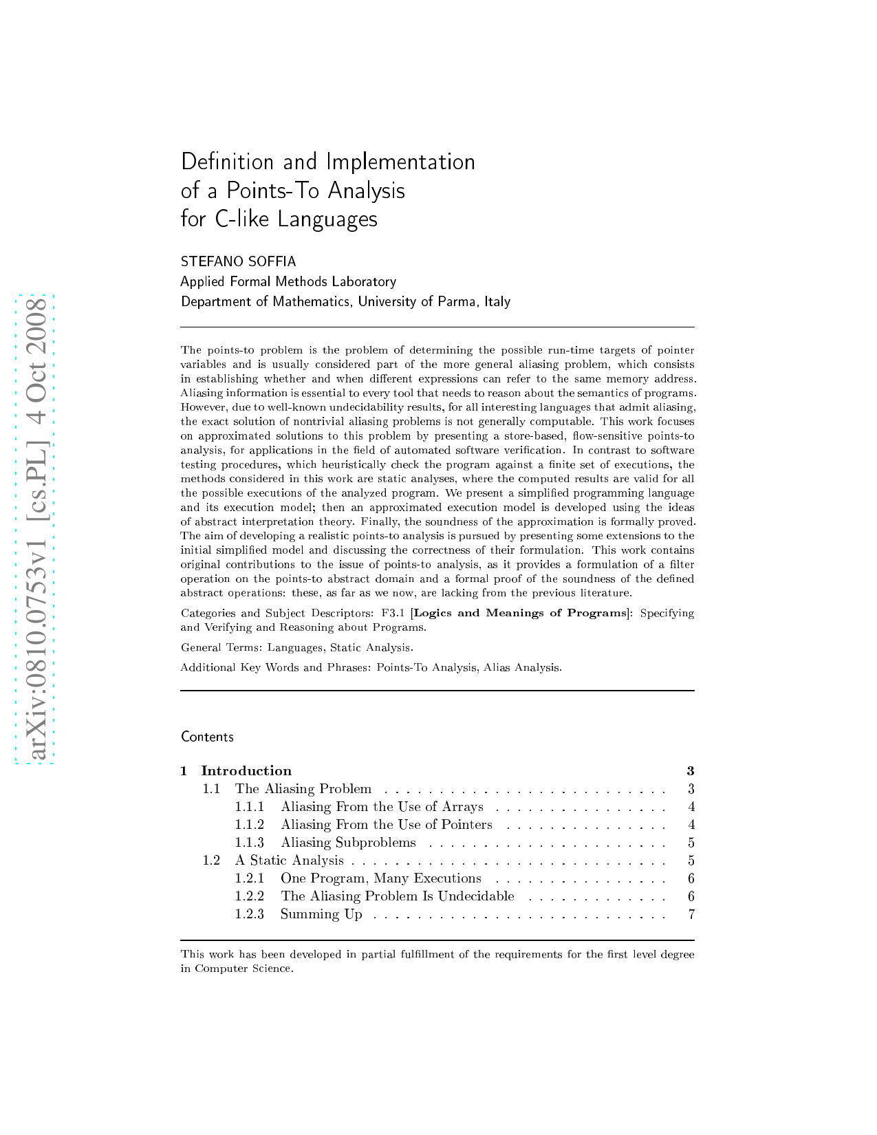 Definition and Implementation of a Points-To Analysis for C-like   Languages
