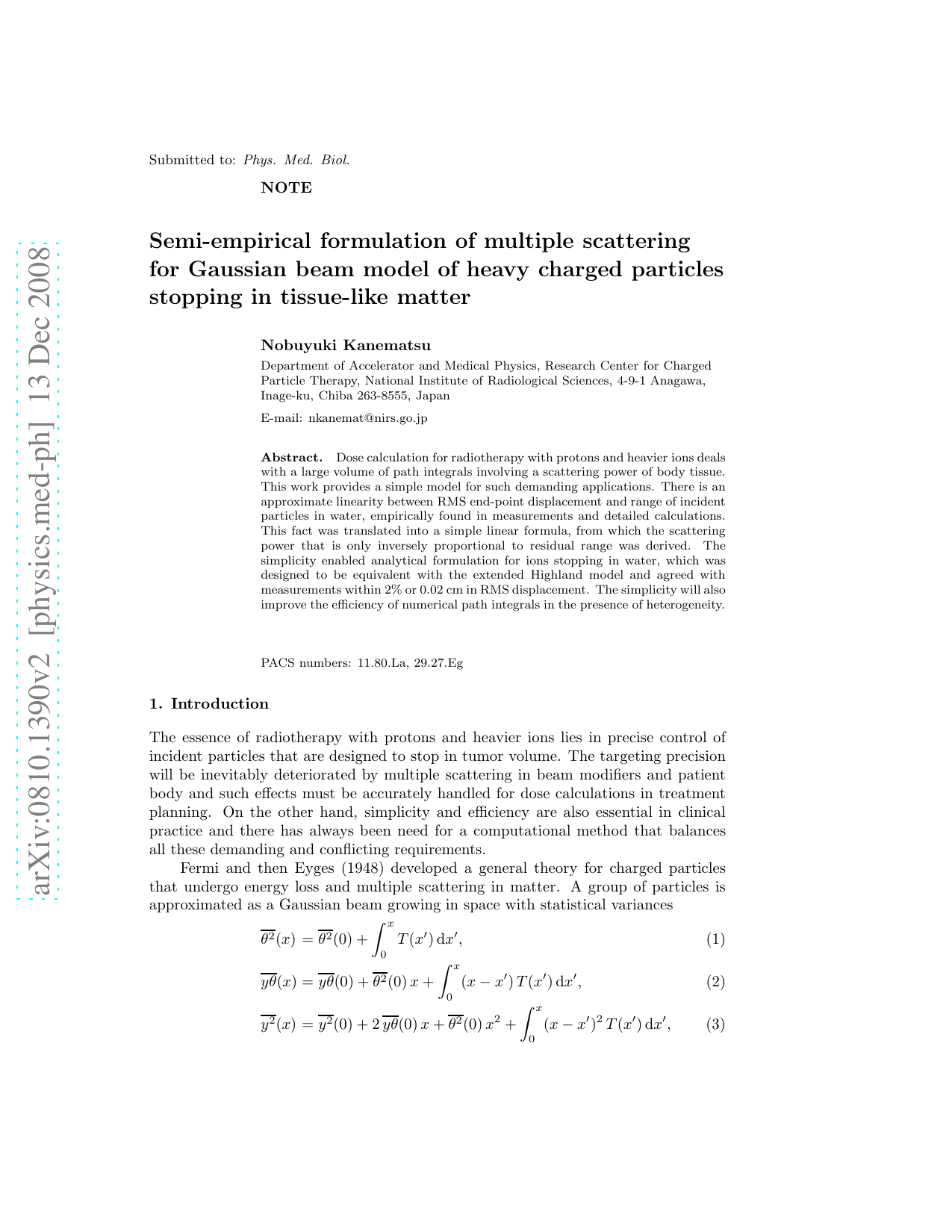 Semi-empirical formulation of multiple scattering for Gaussian beam   model of heavy charged particles stopping in tissue-like matter