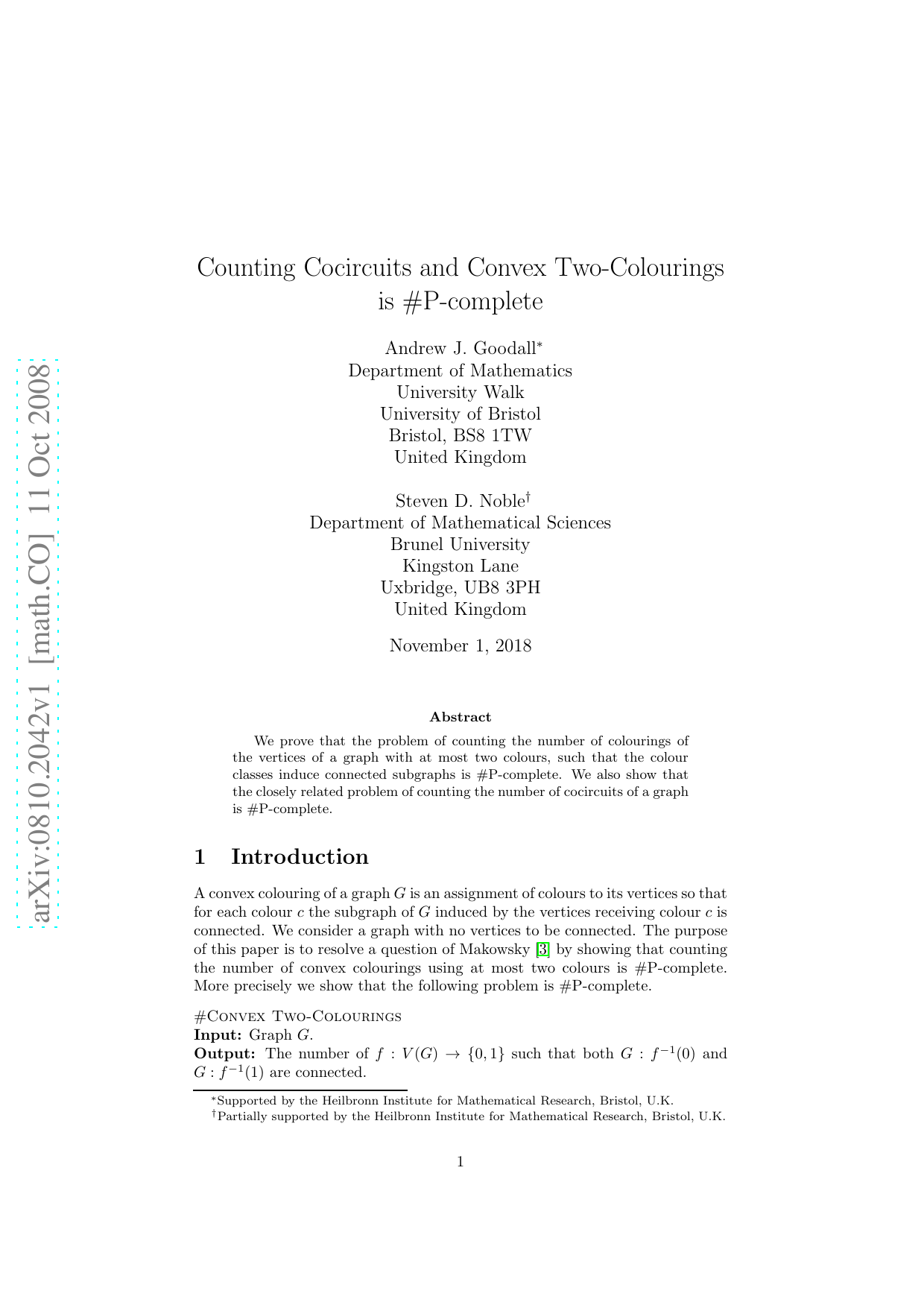 Counting cocircuits and convex two-colourings is #P-complete