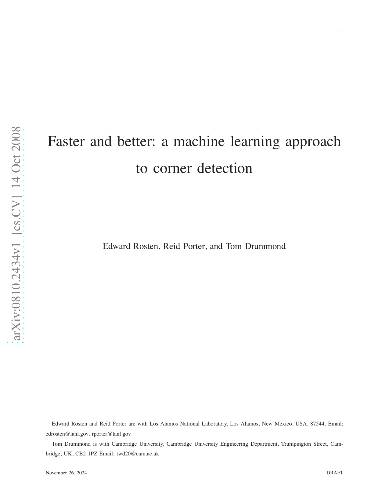 Faster and better: a machine learning approach to corner detection