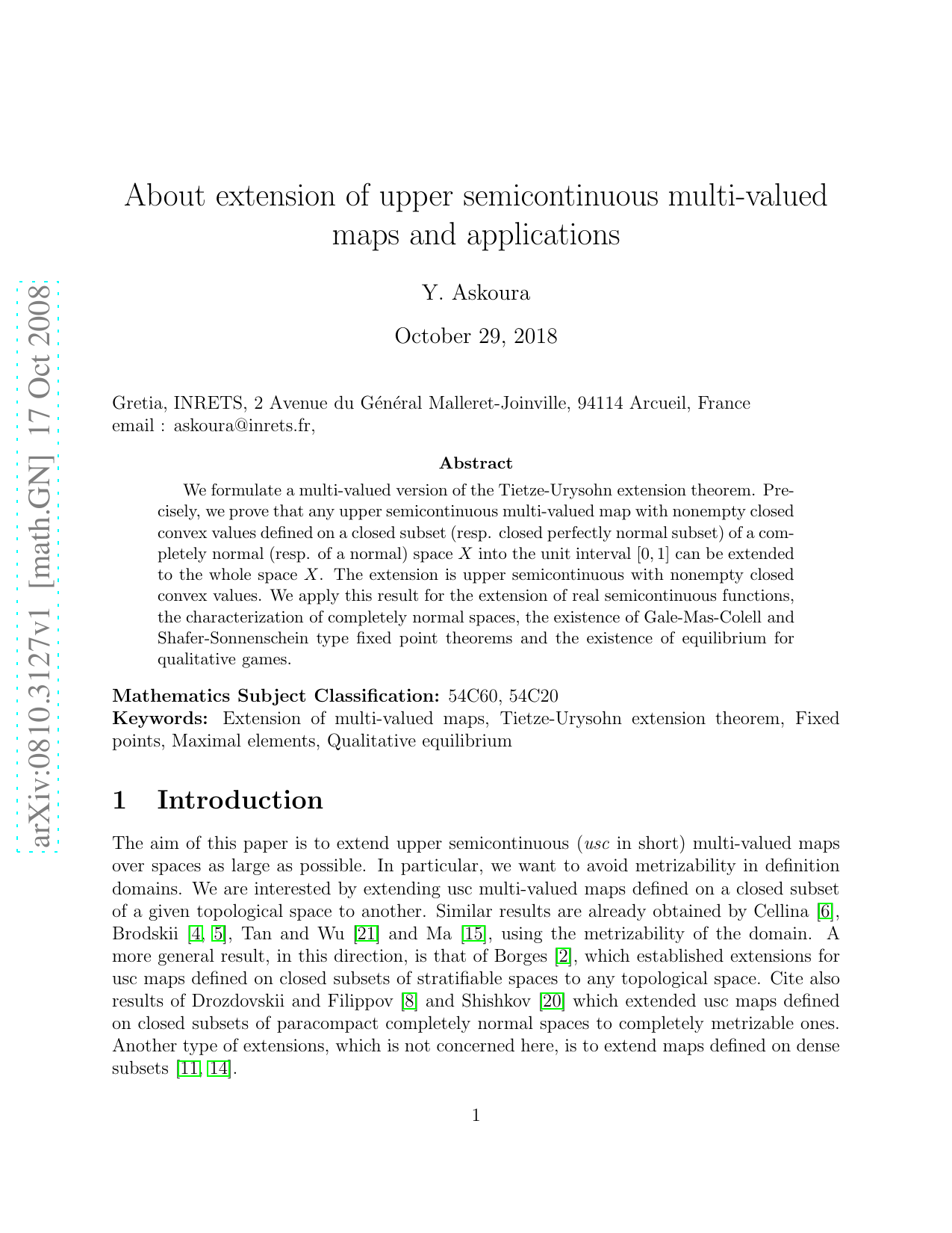 About extension of upper semicontinuous multi-valued maps and   applications