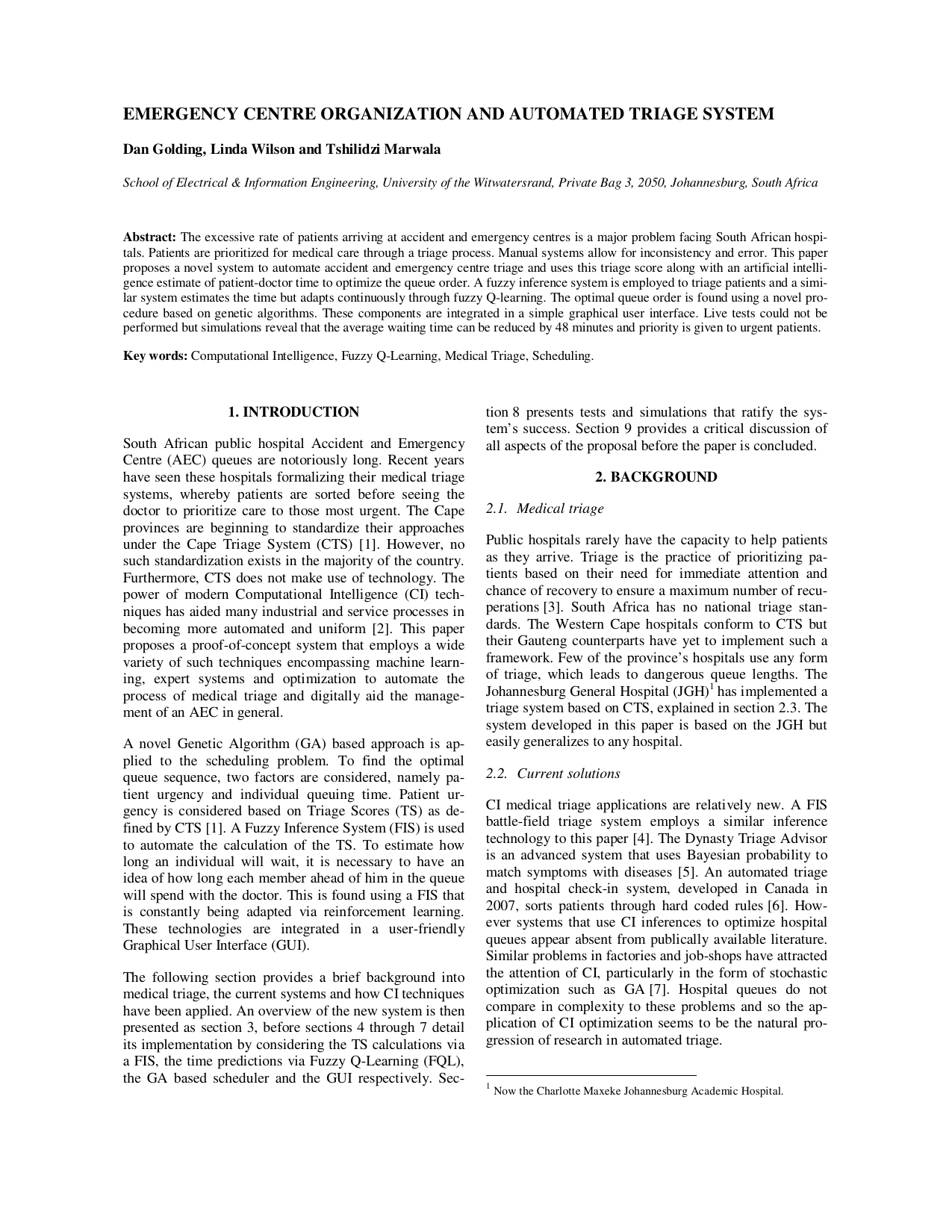 Emergency Centre Organization and Automated Triage System