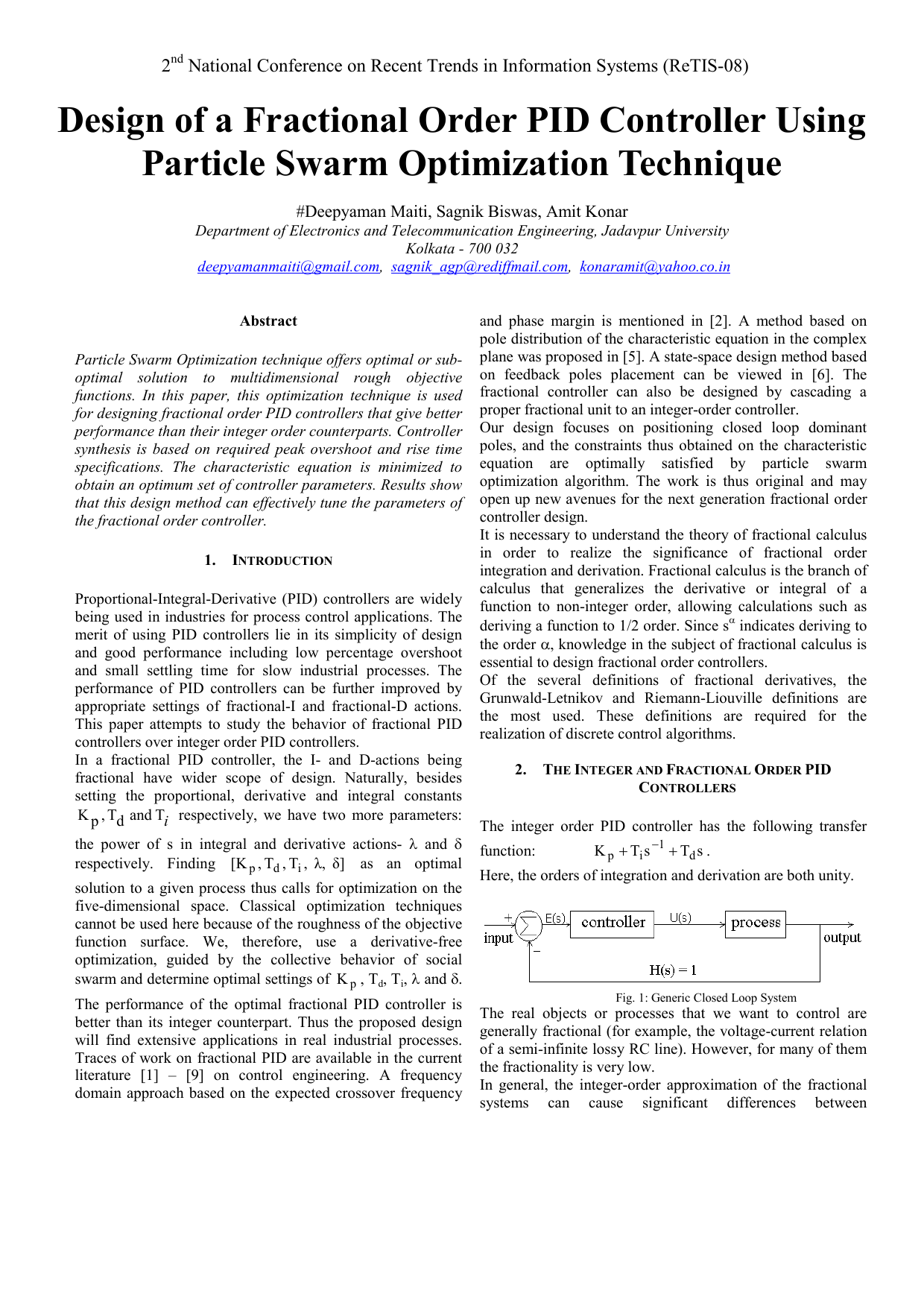 Design of a Fractional Order PID Controller Using Particle Swarm   Optimization Technique