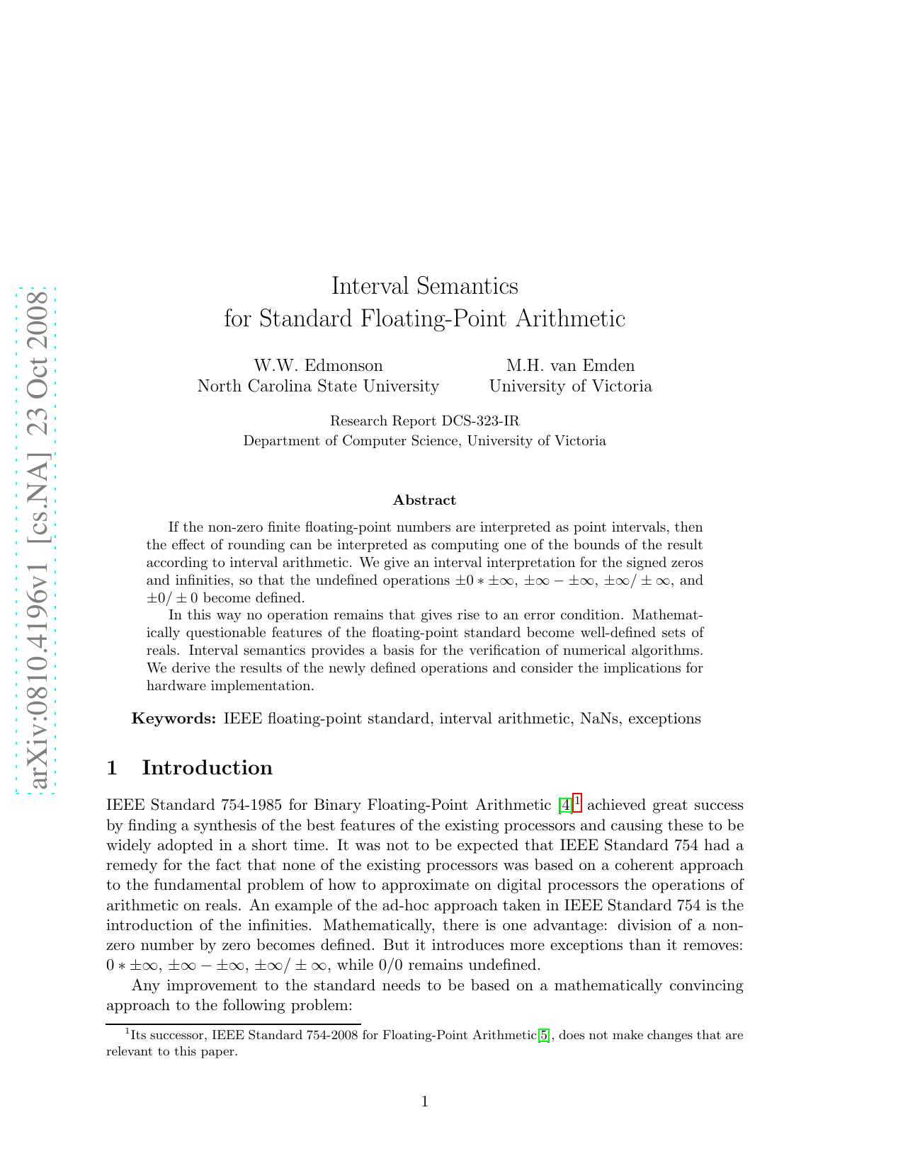 Interval Semantics for Standard Floating-Point Arithmetic