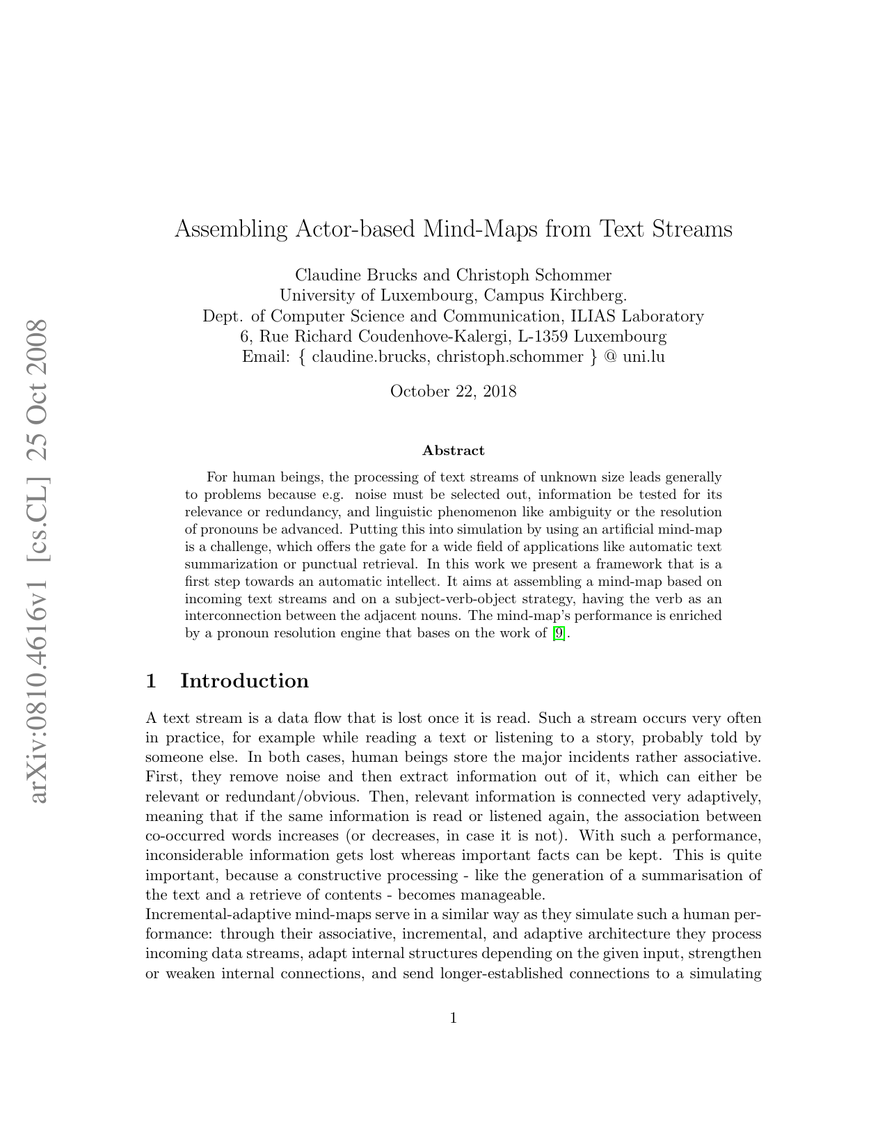 Assembling Actor-based Mind-Maps from Text Stream