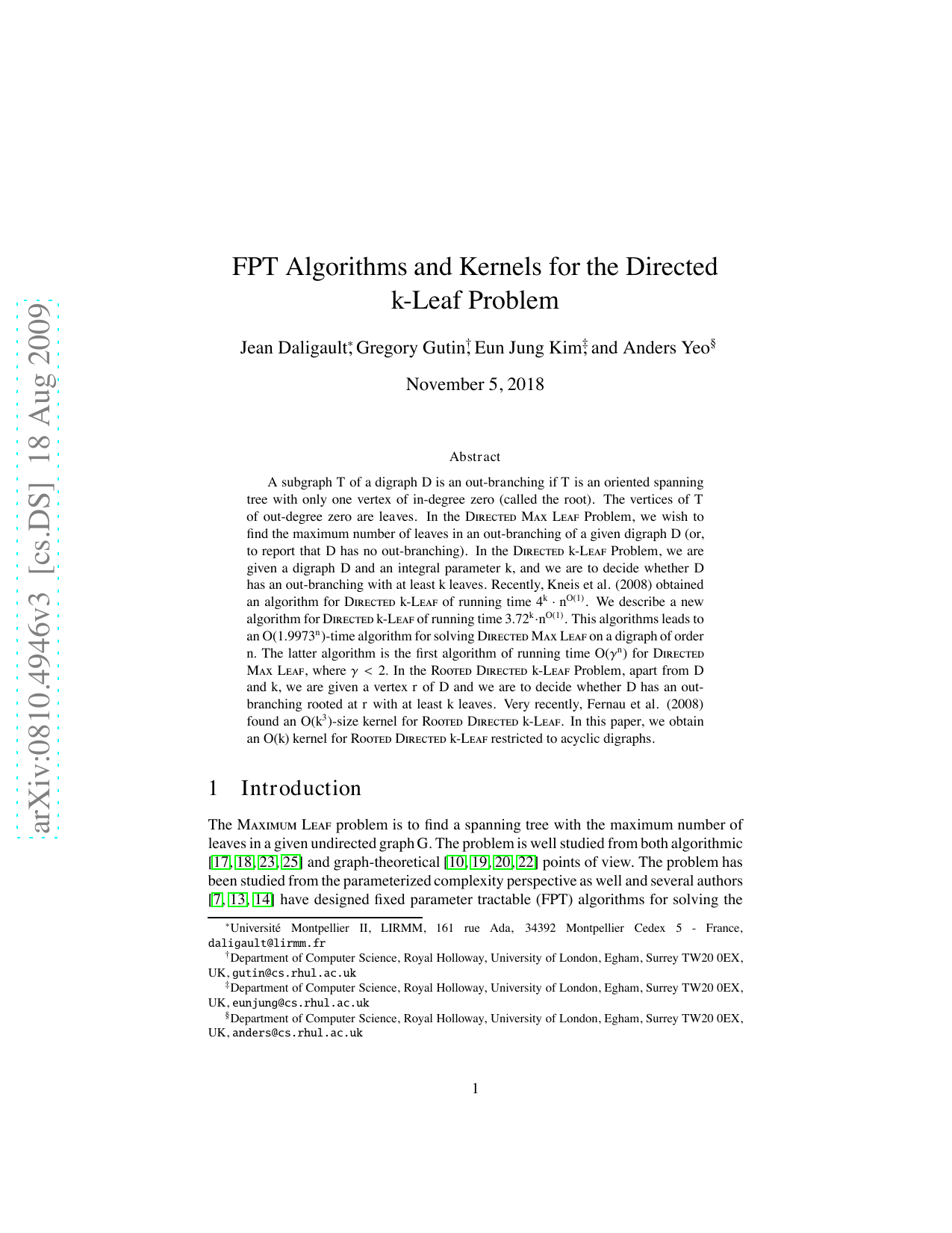 FPT Algorithms and Kernels for the Directed $k$-Leaf Problem
