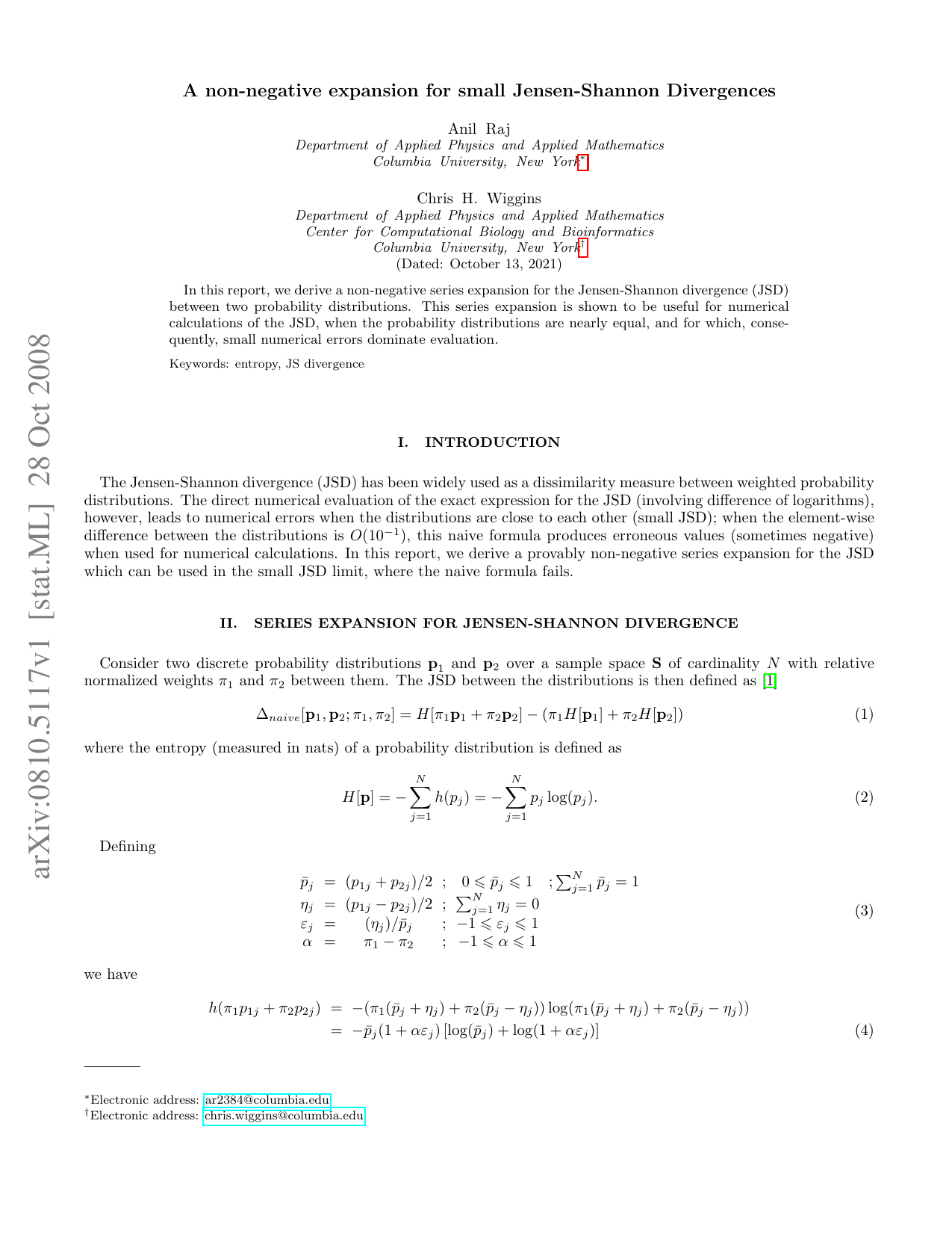 A non-negative expansion for small Jensen-Shannon Divergences