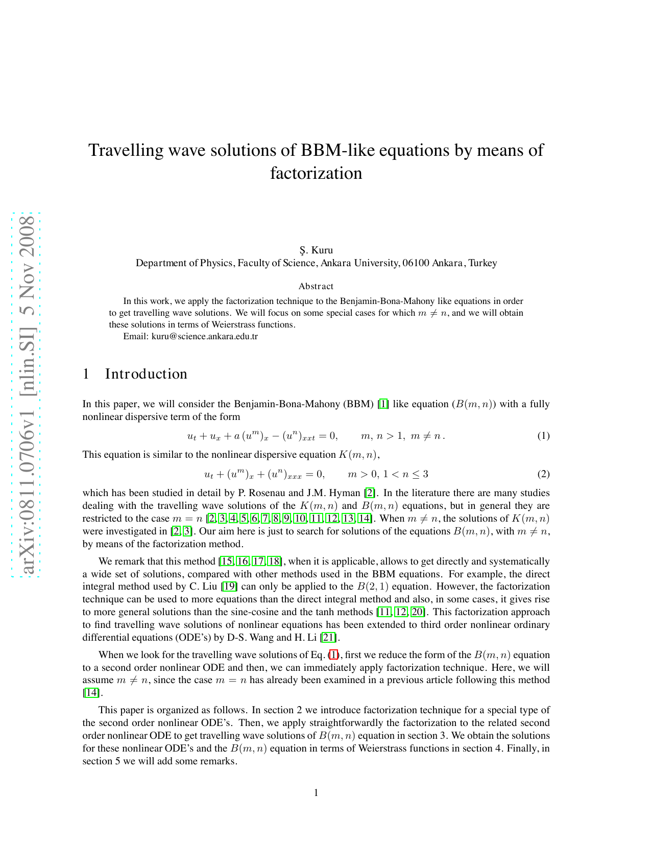 Travelling wave solutions of BBM-like equations by means of factorization