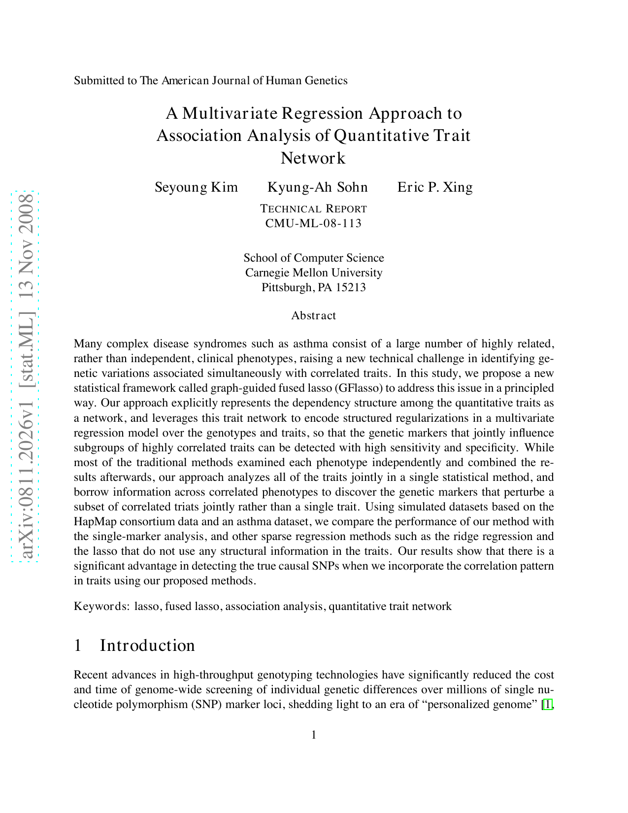 A Multivariate Regression Approach to Association Analysis of   Quantitative Trait Network