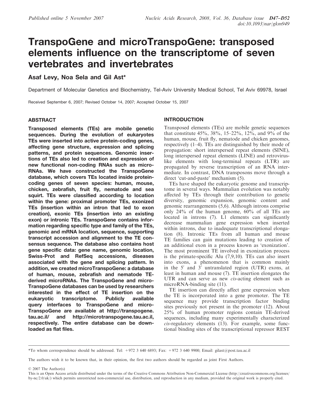 TranspoGene and microTranspoGene: transposed elements influence on the transcriptome of seven vertebrates and invertebrates