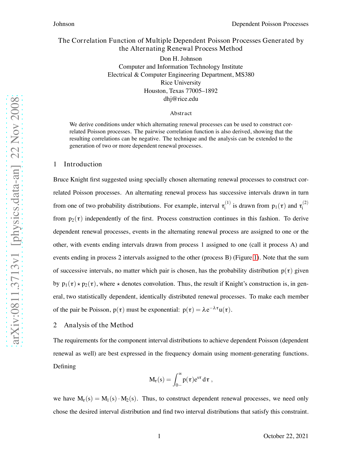 The Correlation Function of Multiple Dependent Poisson Processes   Generated by the Alternating Renewal Process Method