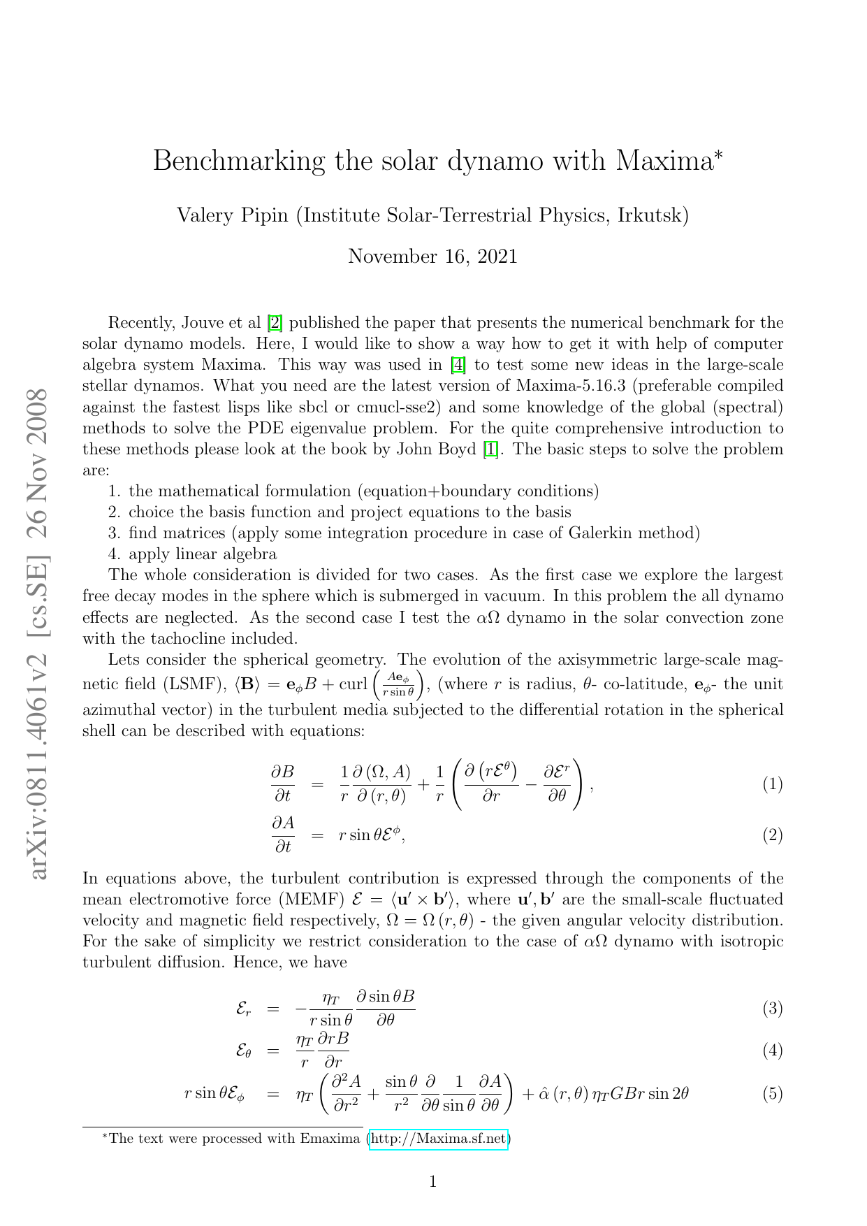 Benchmarking the solar dynamo with Maxima