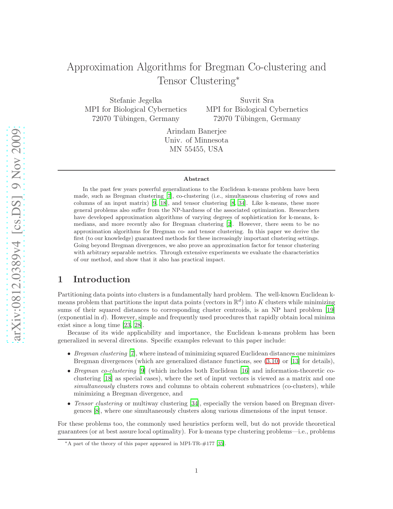Approximation Algorithms for Bregman Co-clustering and Tensor Clustering