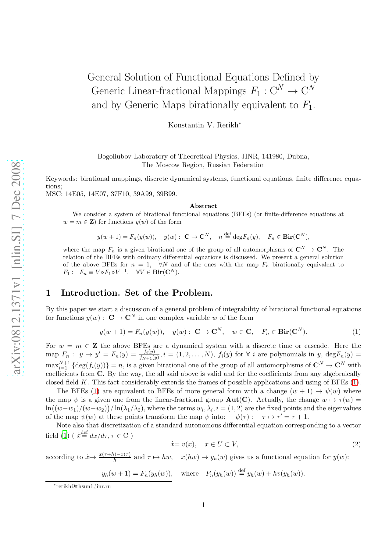 General solution of functional equations defined by generic   linear-fractional mappings F_1: C^N to C^N and by generic maps birationally   equivalent to F_1