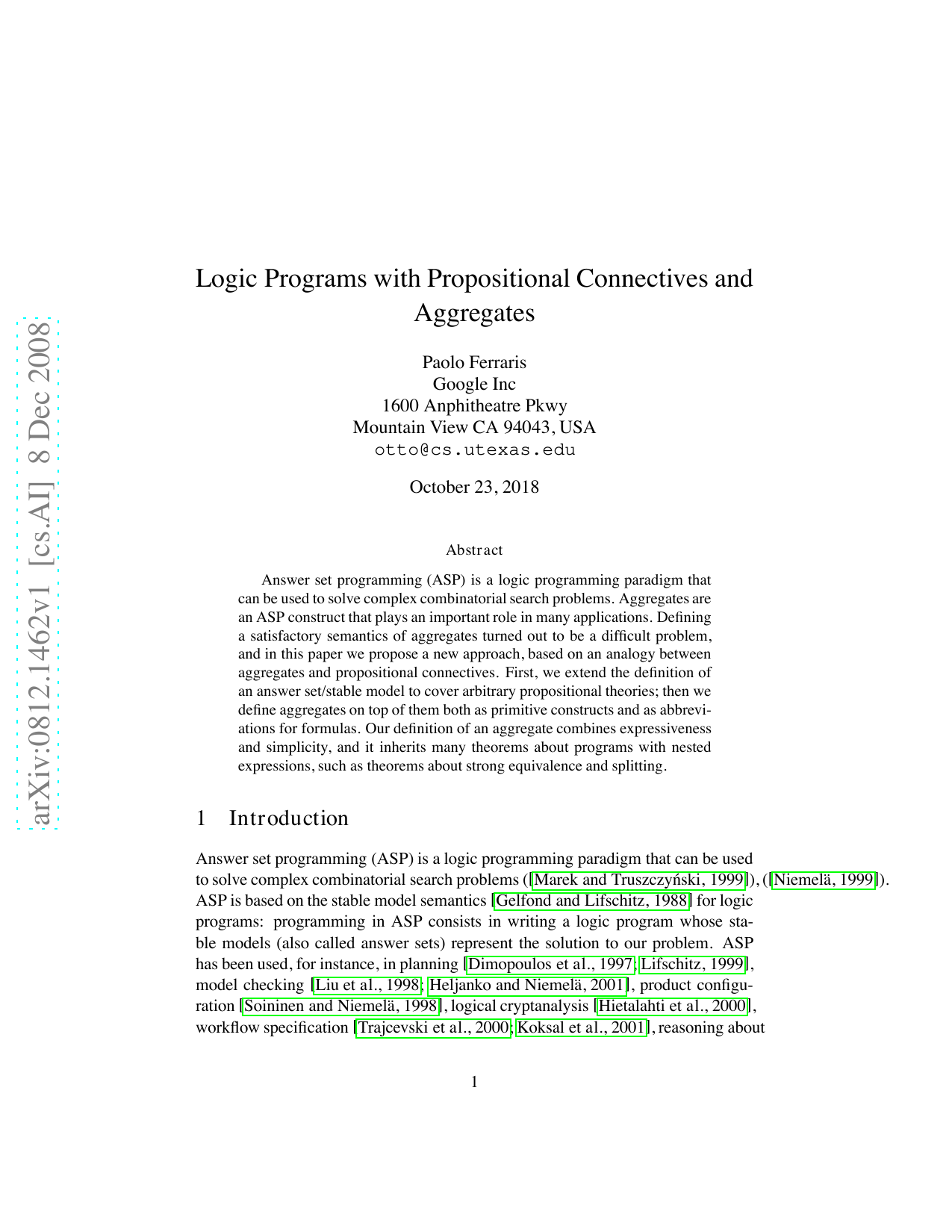Logic programs with propositional connectives and aggregates