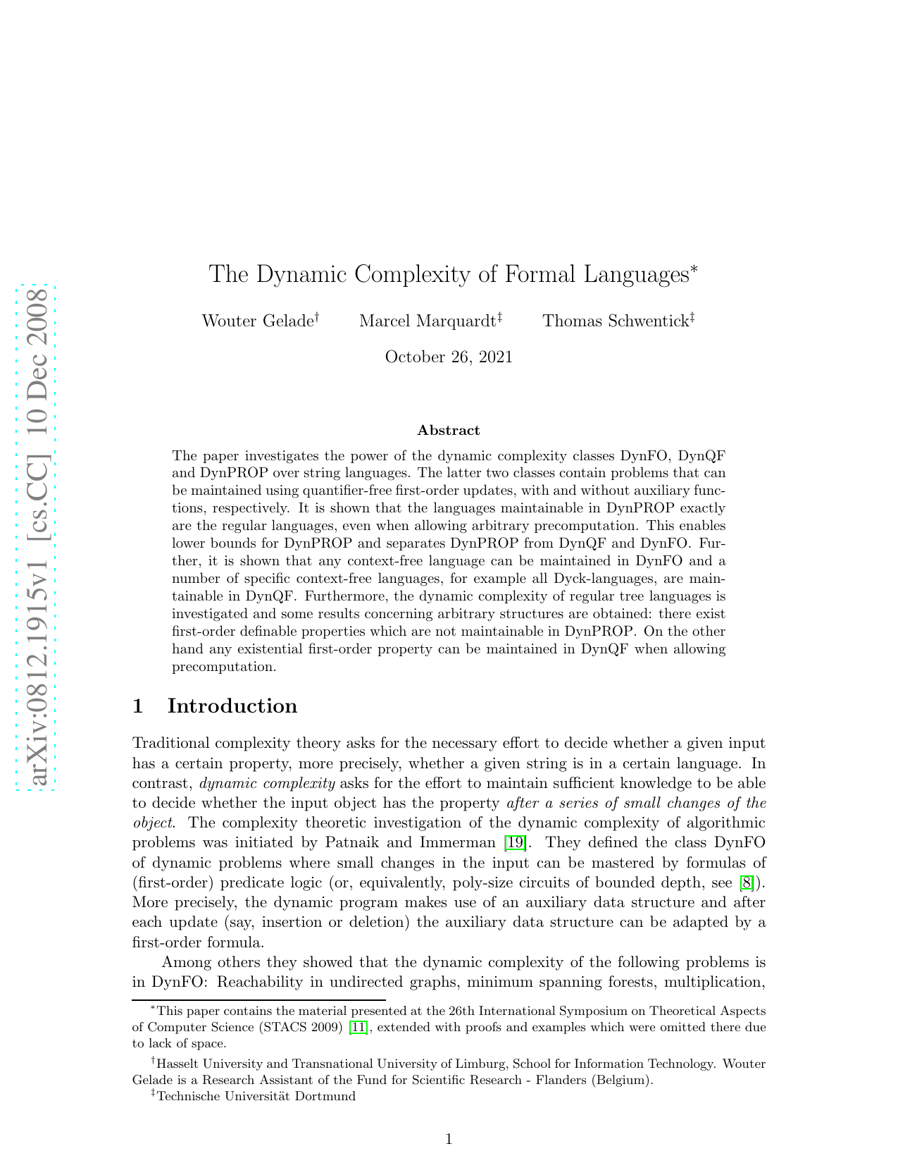 Dynamic Complexity of Formal Languages