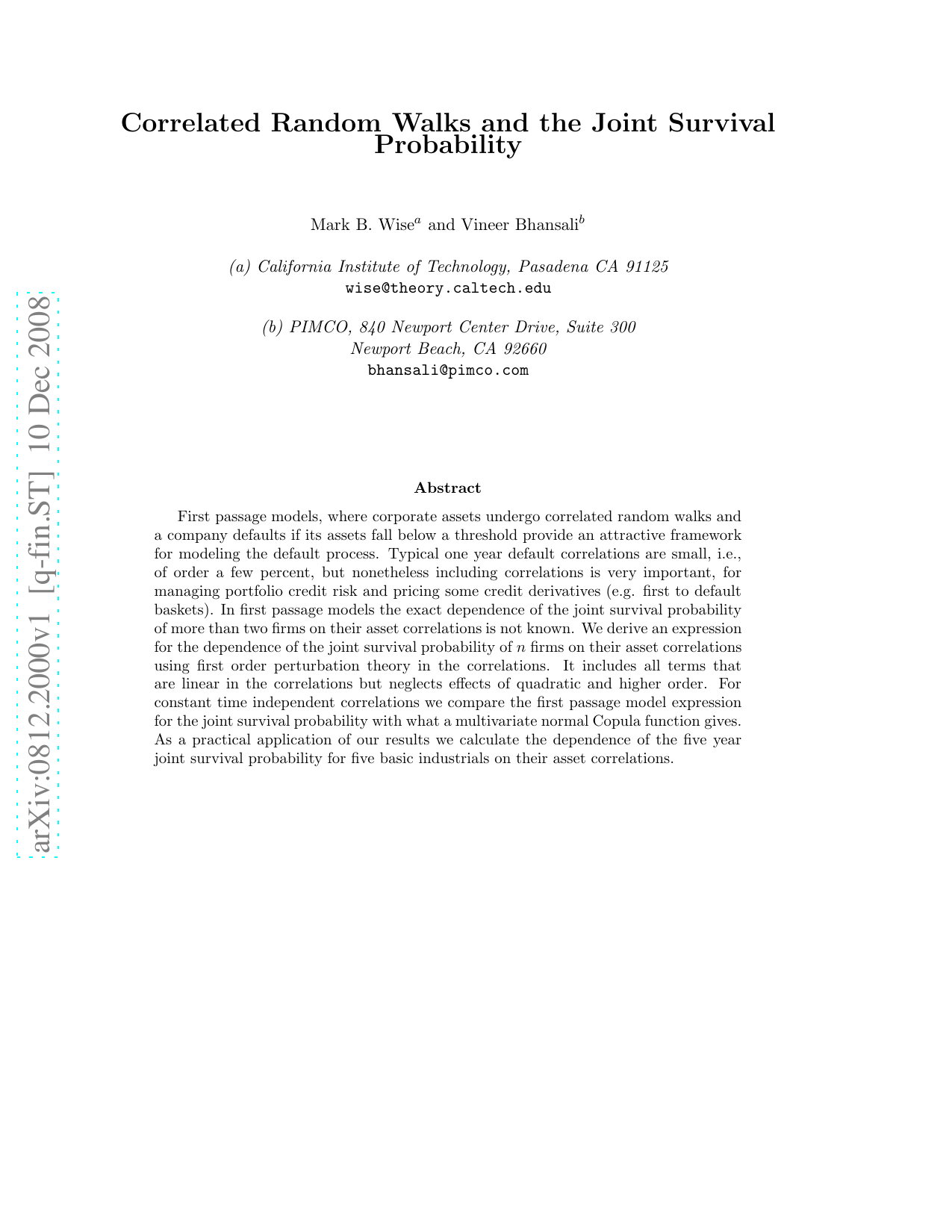 Correlated Random Walks and the Joint Survival Probability