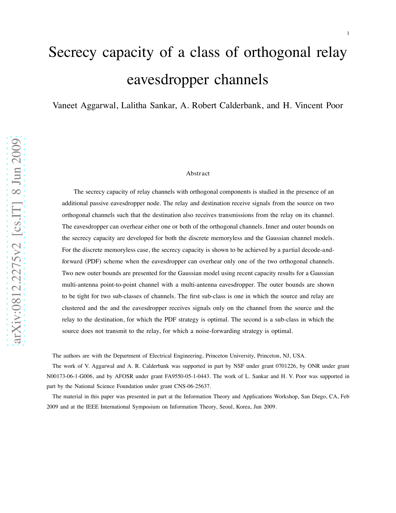 Secrecy capacity of a class of orthogonal relay eavesdropper channels