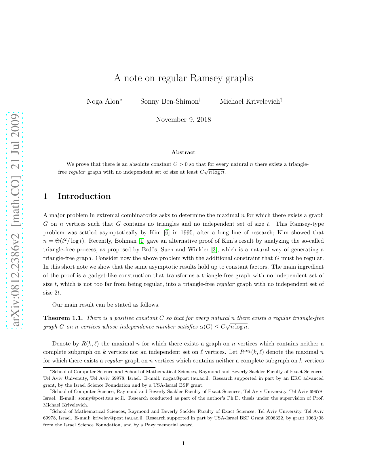 A note on regular Ramsey graphs
