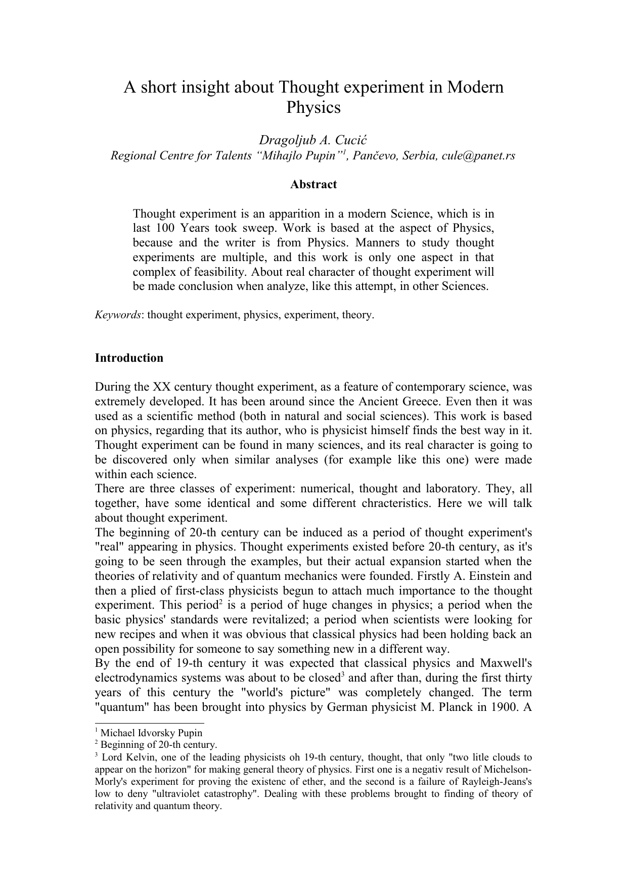 A short insight about Thought experiment in Modern Physics