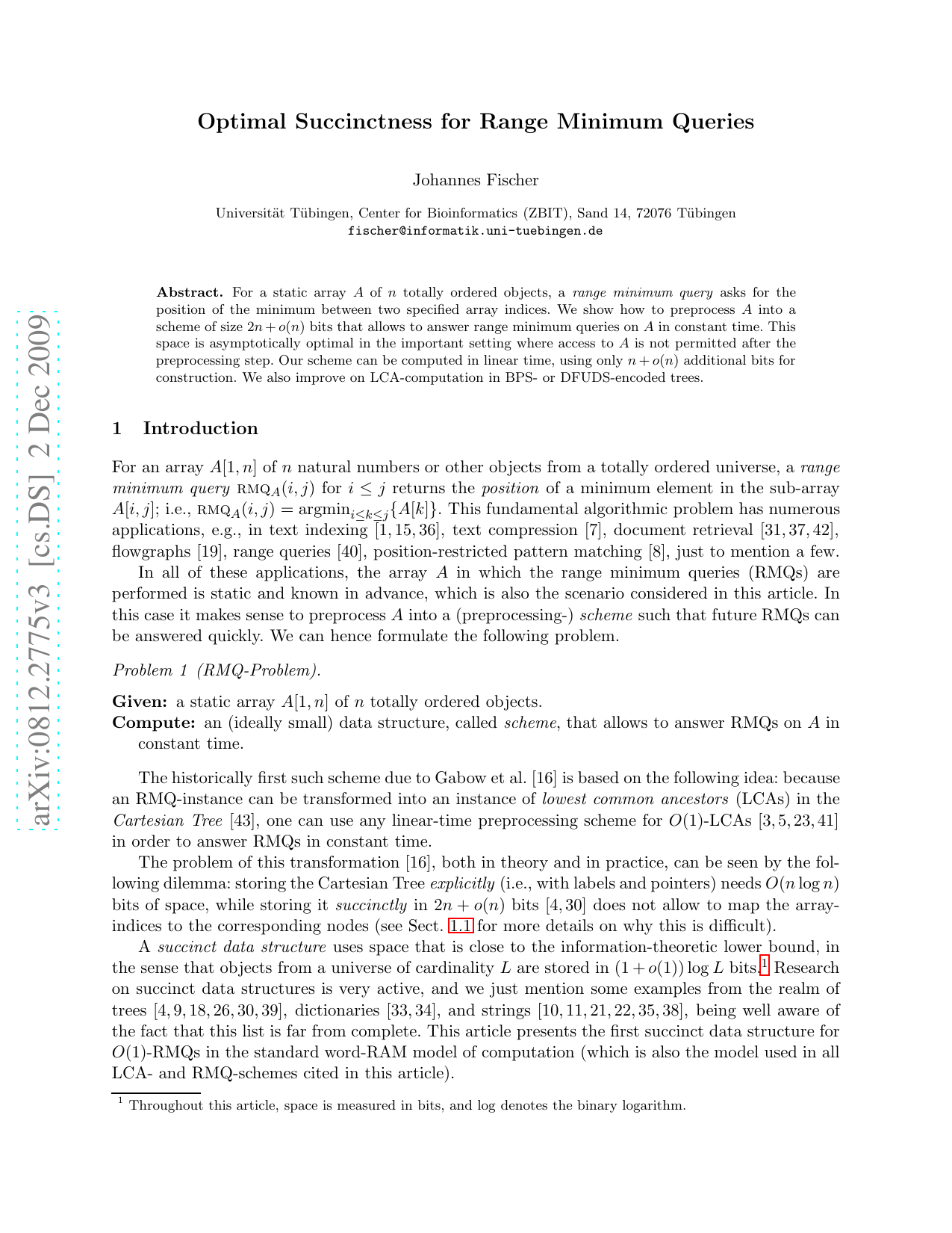 Optimal Succinctness for Range Minimum Queries