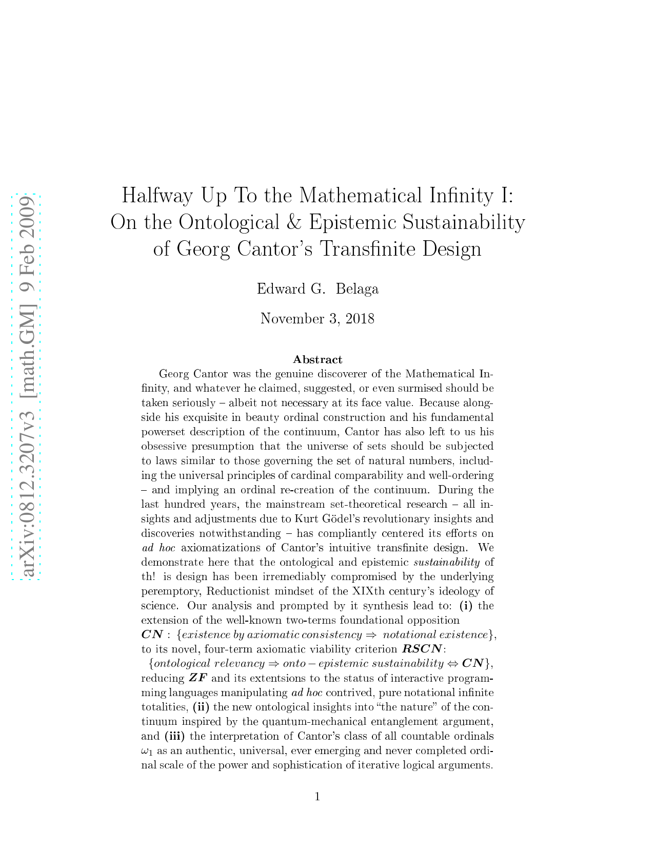 Halfway Up To the Mathematical Infinity: On the Ontological and   Epistemic Sustainability of Georg Cantors Transfinite Design