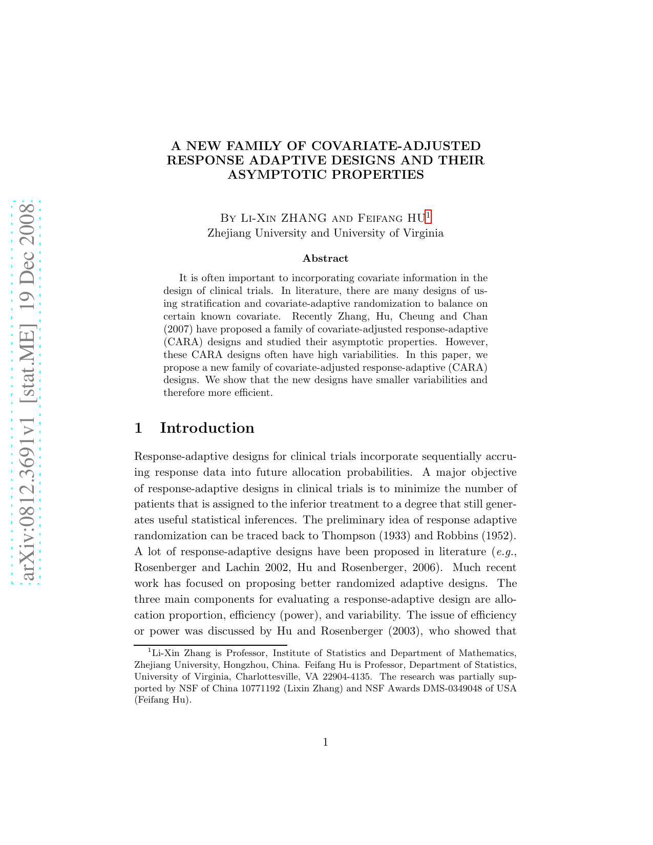 A New Family of Covariate-Adjusted Response Adaptive Designs and their   Asymptotic Properties