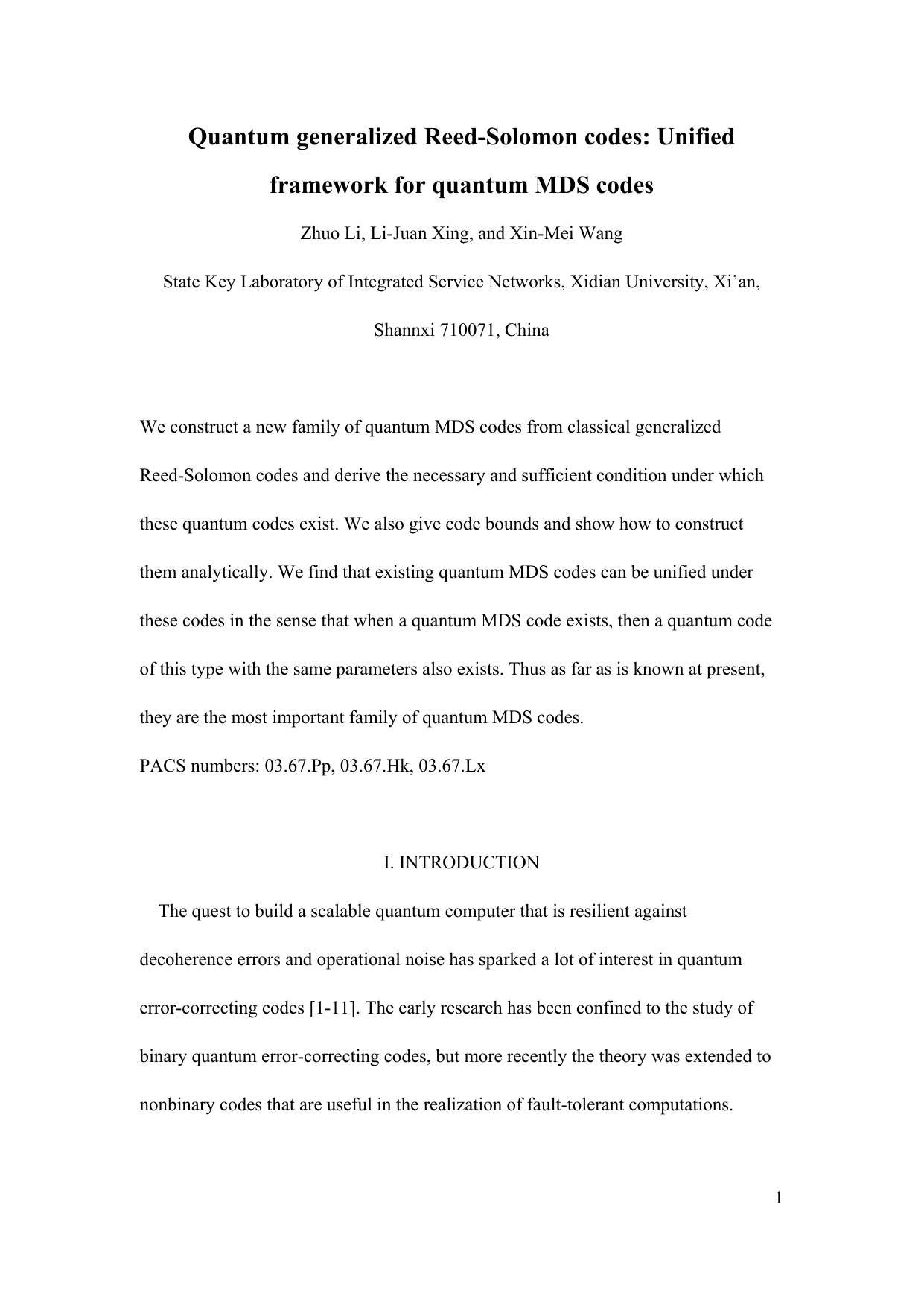 Quantum generalized Reed-Solomon codes: Unified framework for quantum   MDS codes