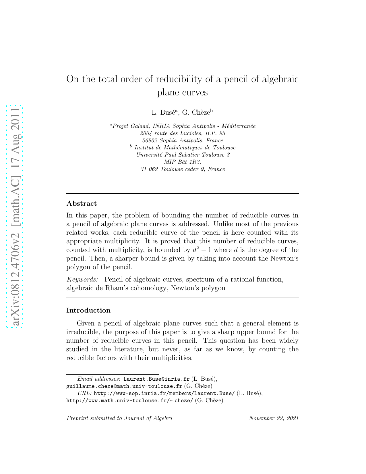 On the total order of reducibility of a pencil of algebraic plane curves