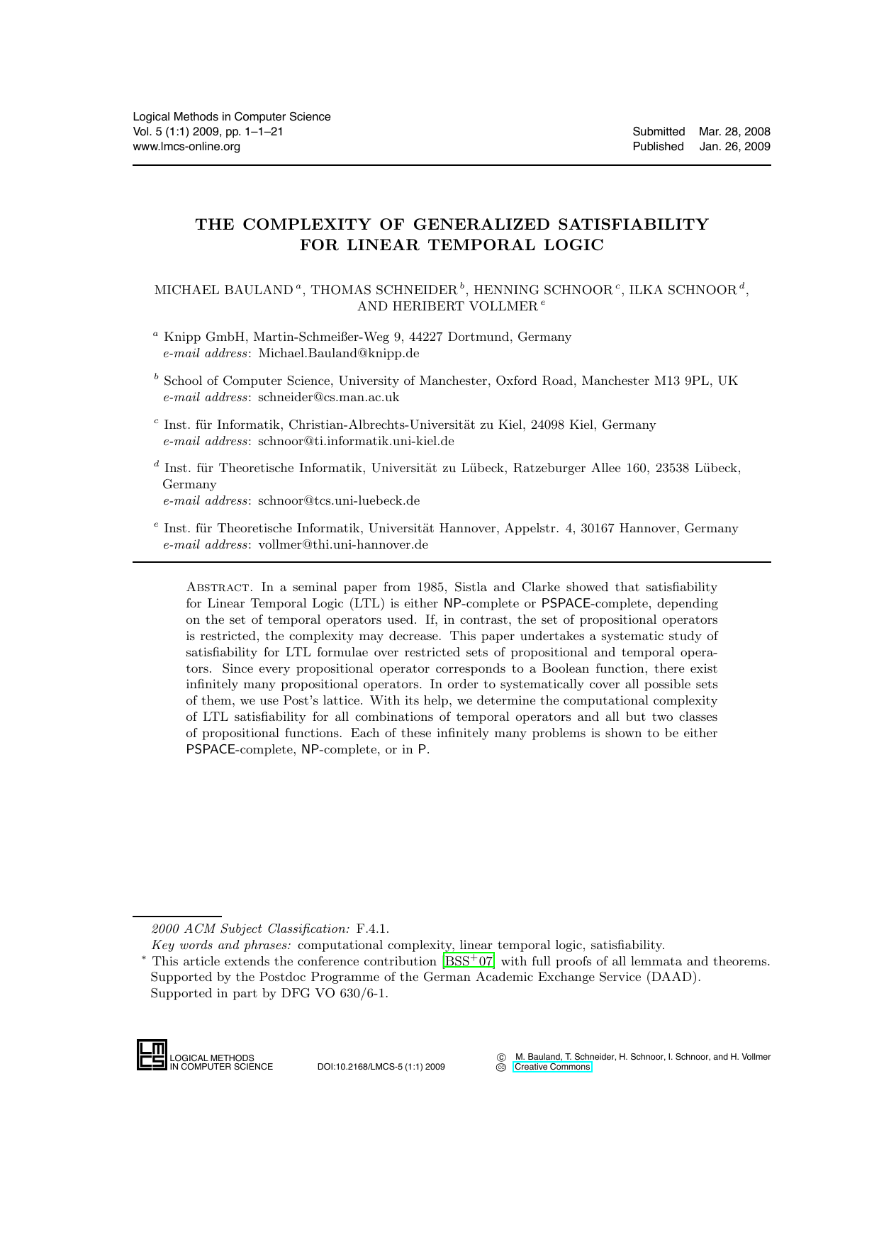 The Complexity of Generalized Satisfiability for Linear Temporal Logic