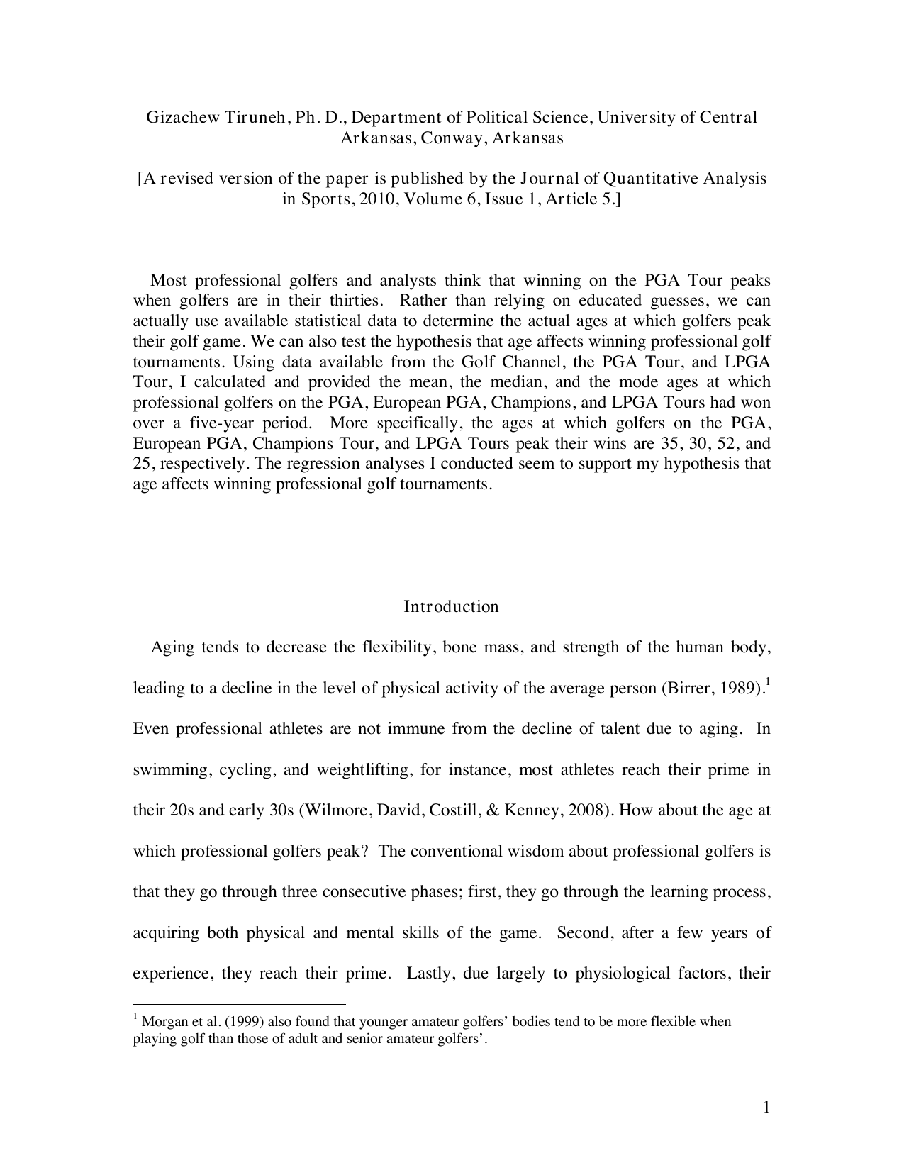 Age and Winning Professional Golf Tournaments