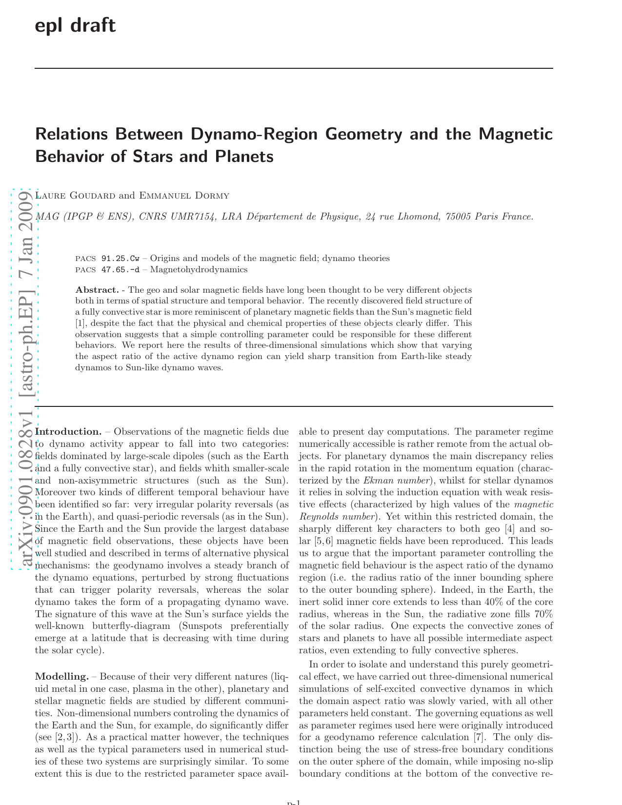 Relations between dynamo-region geometry and the magnetic behavior of   stars and planets