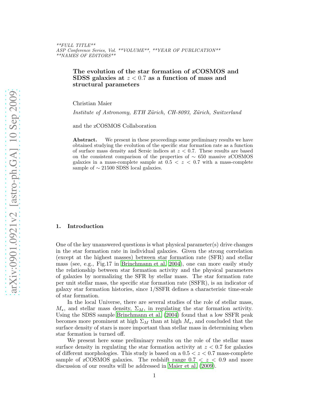 The Evolution of the Star Formation of zCOSMOS and SDSS galaxies at   z<0.7 as a Function of Mass and Structural Parameters