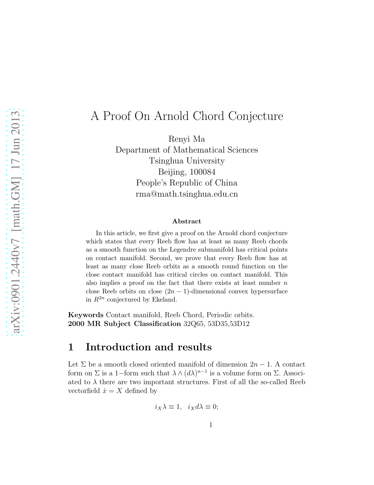 A Proof On Arnold Chord Conjecture