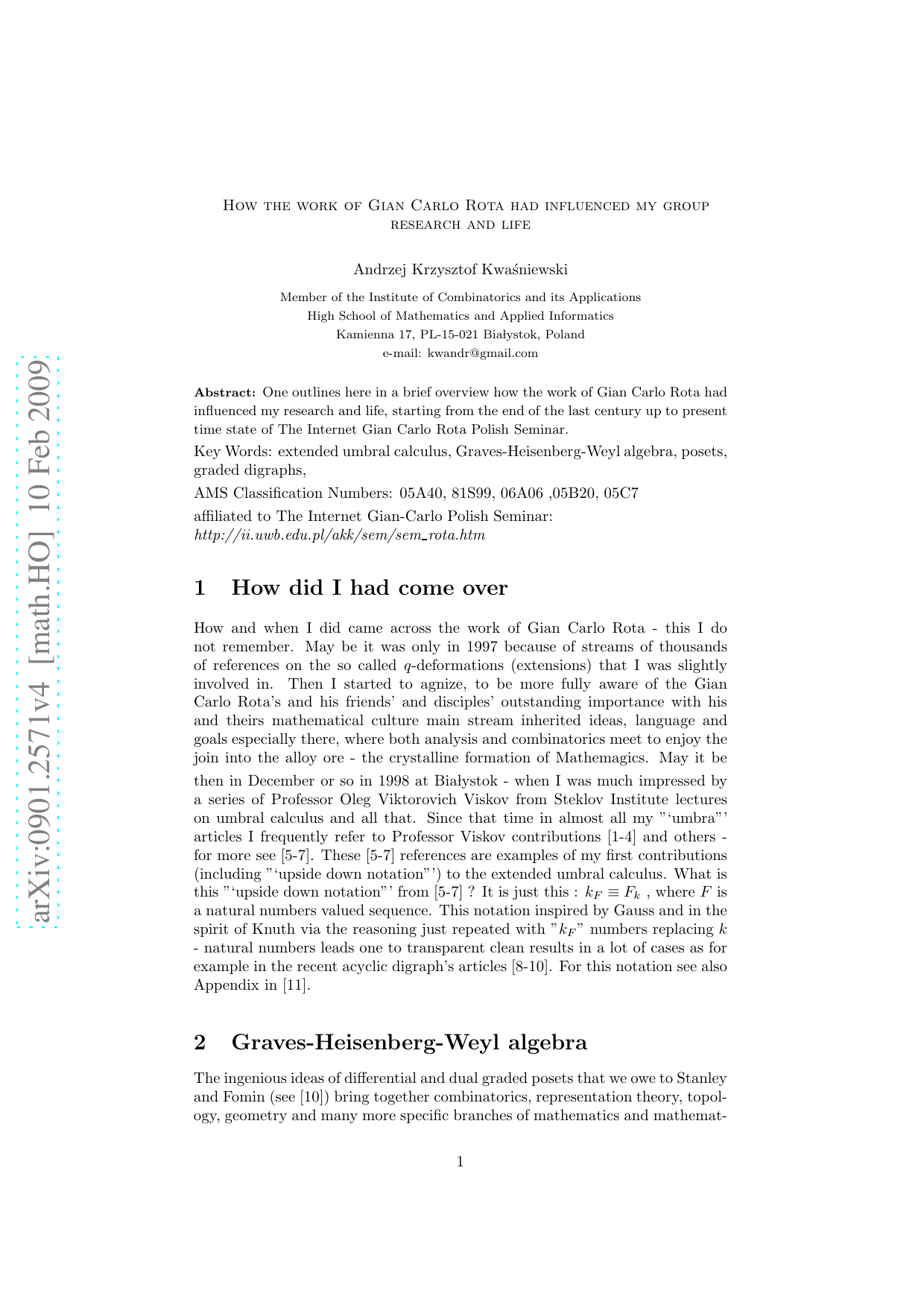 How the work of Gian Carlo Rota had influenced my group research and   life