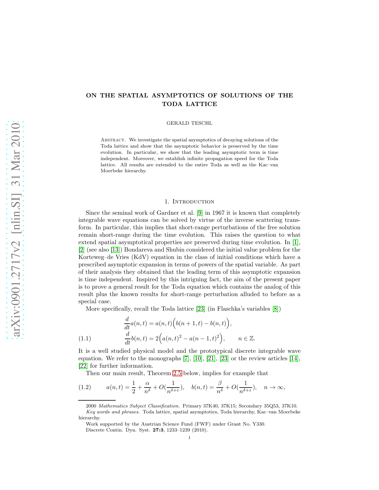 On the Spatial Asymptotics of Solutions of the Toda Lattice
