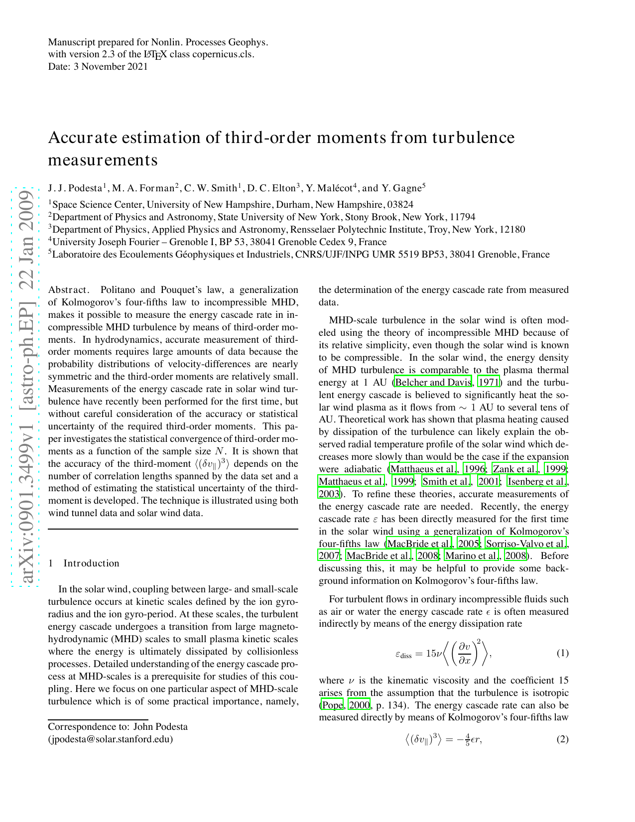 Accurate estimation of third-order moments from turbulence measurements